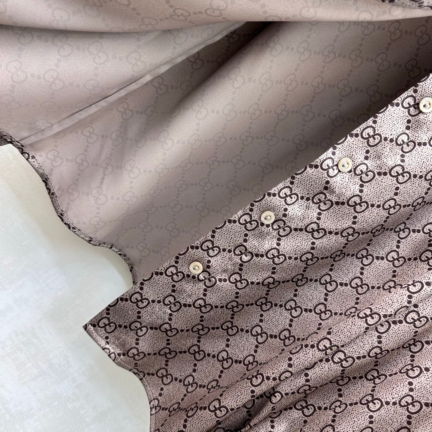 GG 26s Crêpe De Chine Shirt Beige Dark Brown Silk 407376