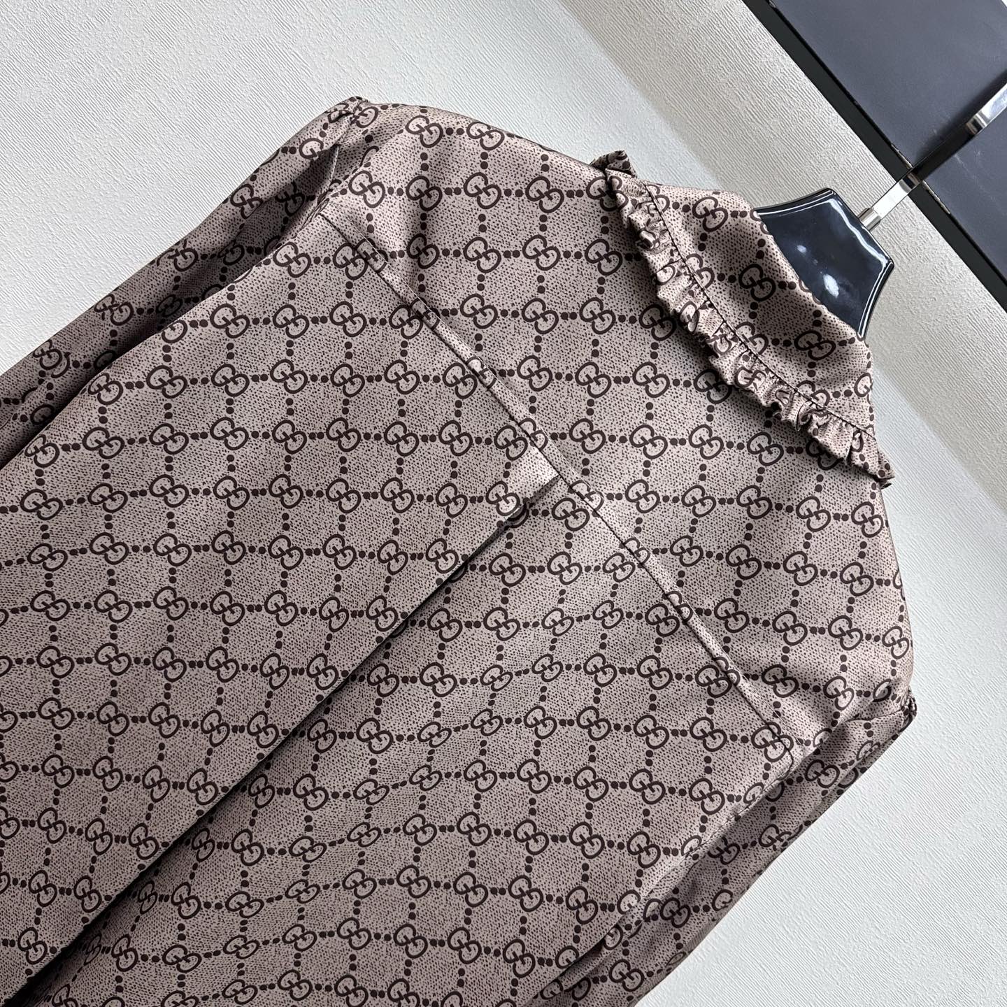 GG 26s Crêpe De Chine Shirt Beige Dark Brown Silk 407376