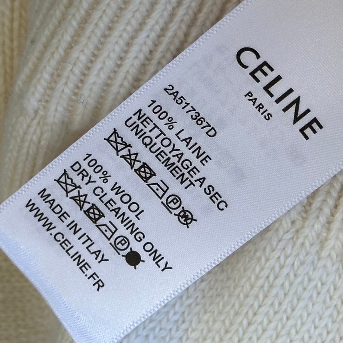 Celine 26s Jacquard Knit Long-Sleeved Top Cream Wool 421309