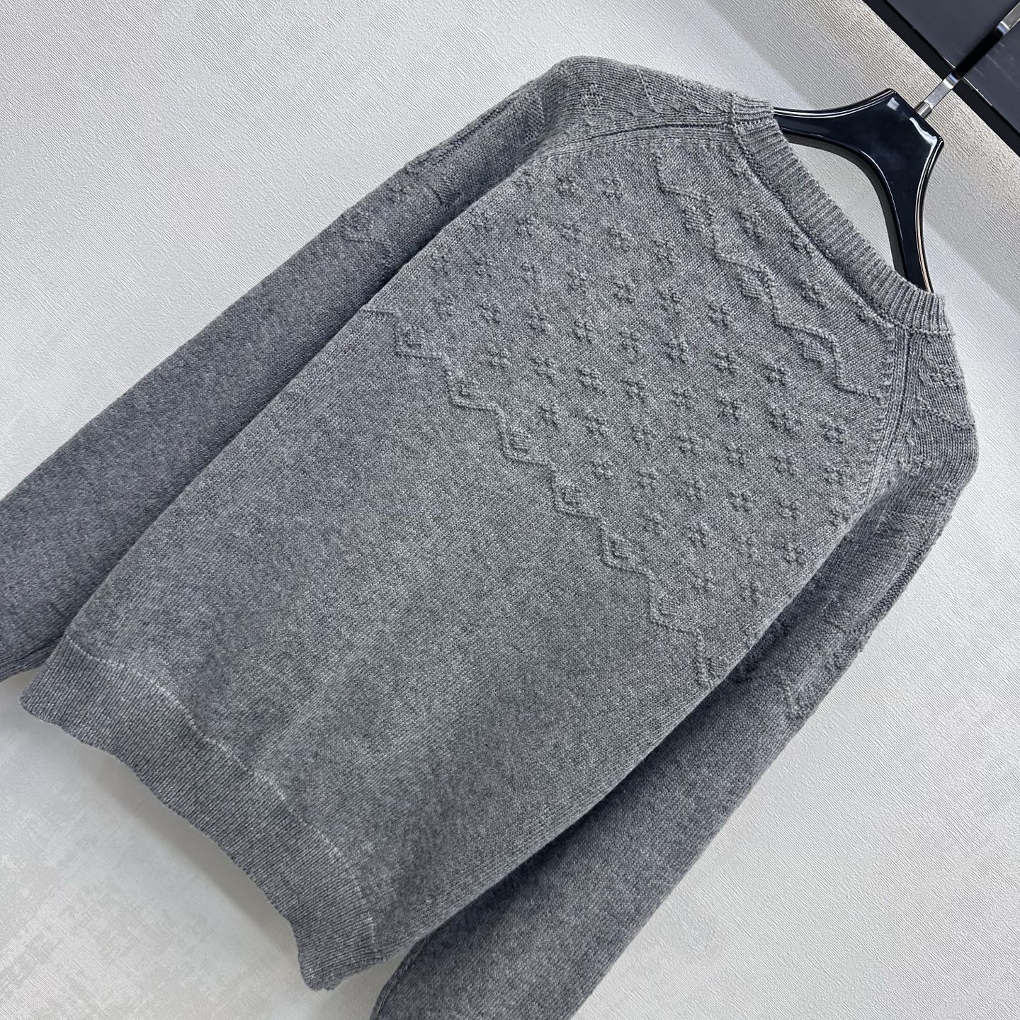 Celine 26s Jacquard Knit Long-Sleeved Top Black Wool 421311