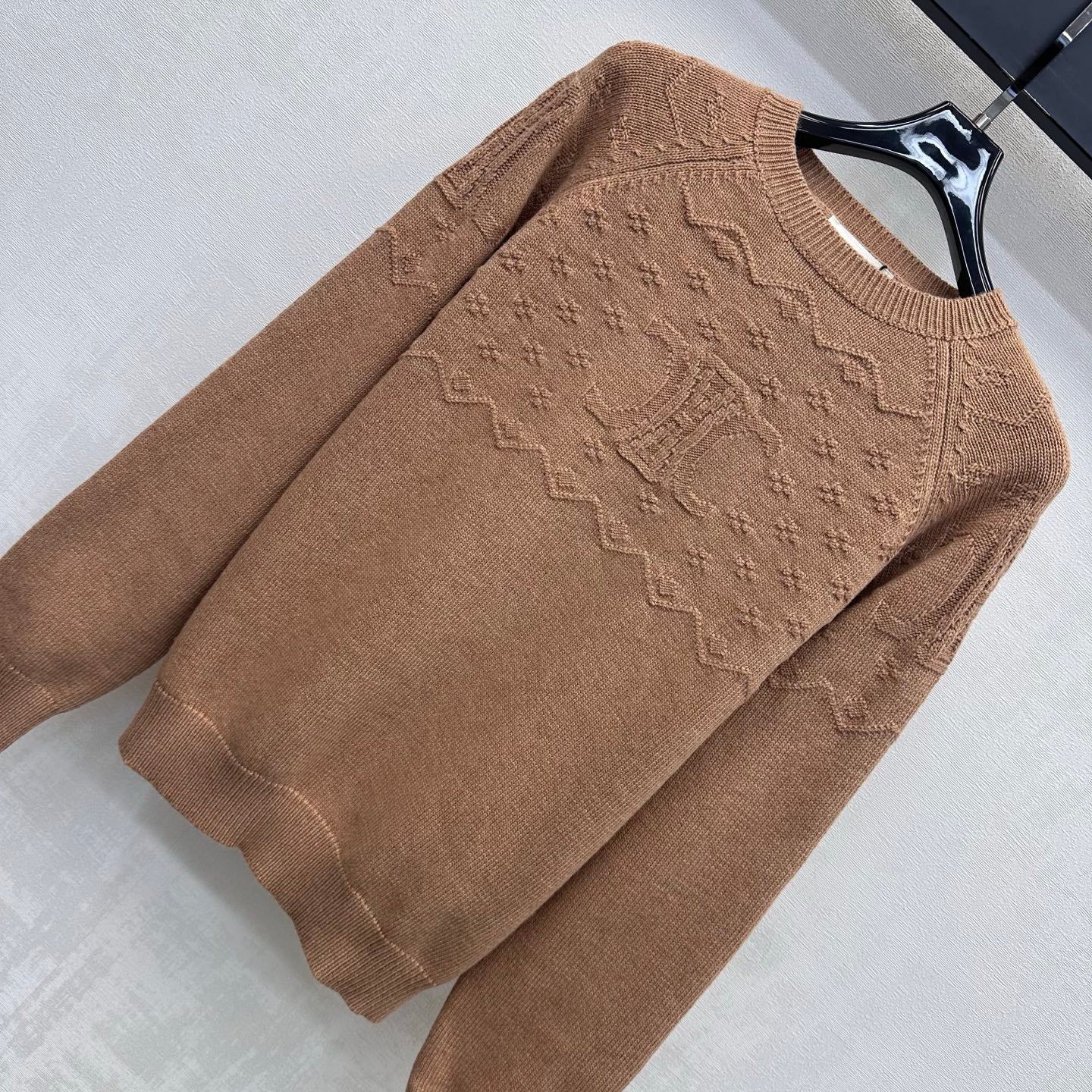 Celine 26s Jacquard Knit Long-Sleeved Top Brown Wool 421313