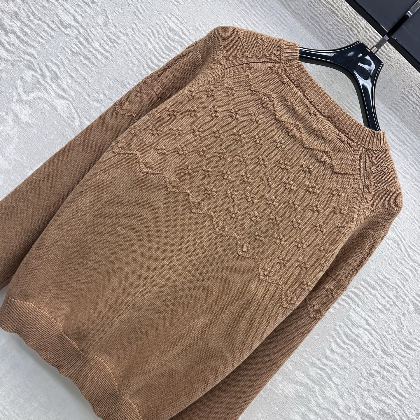 Celine 26s Jacquard Knit Long-Sleeved Top Brown Wool 421313