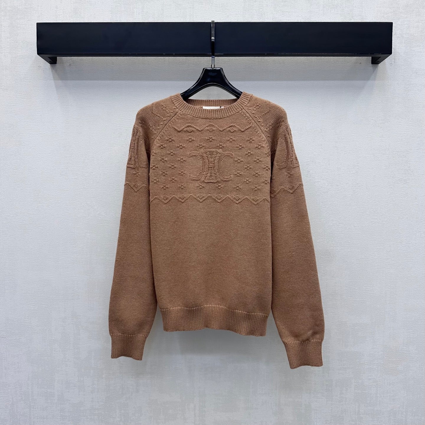 Celine 26s Jacquard Knit Long-Sleeved Top Brown Wool 421313