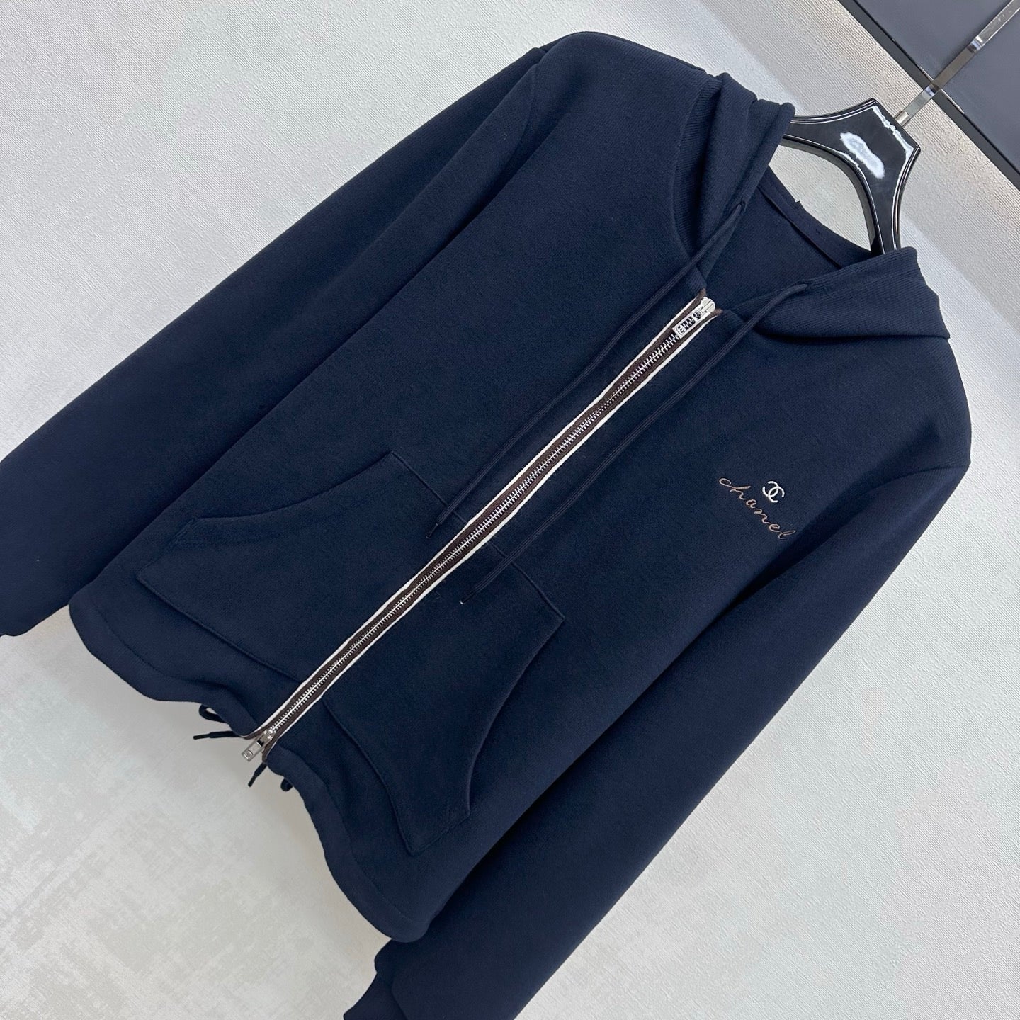 CC 26s Embroidered Hooded Cardigan Navy Blue Wool Polyester 422573