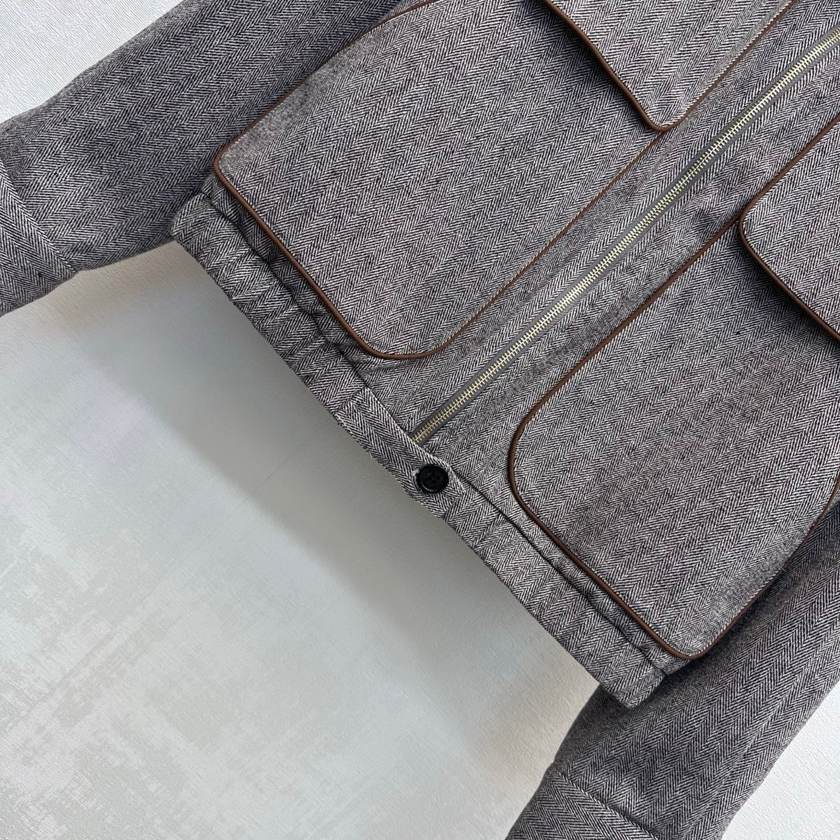 Miu Miu Bomber Jacket Grey Tweed Cotton Blend 434176