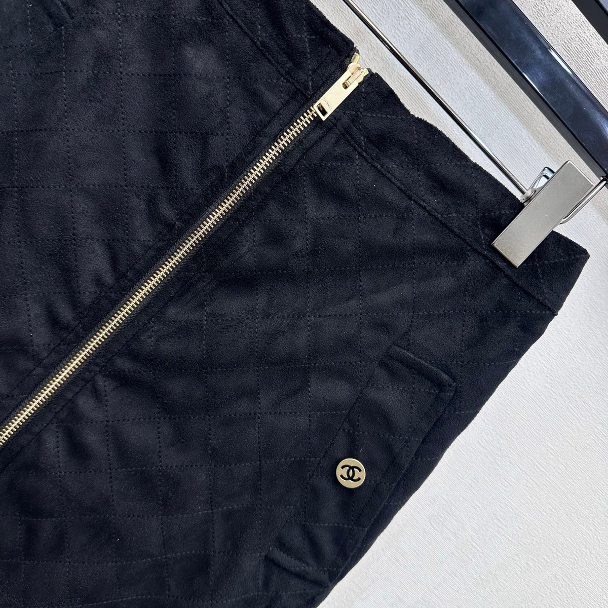 CC Suede Zip Up Skirt Black Cotton 433926