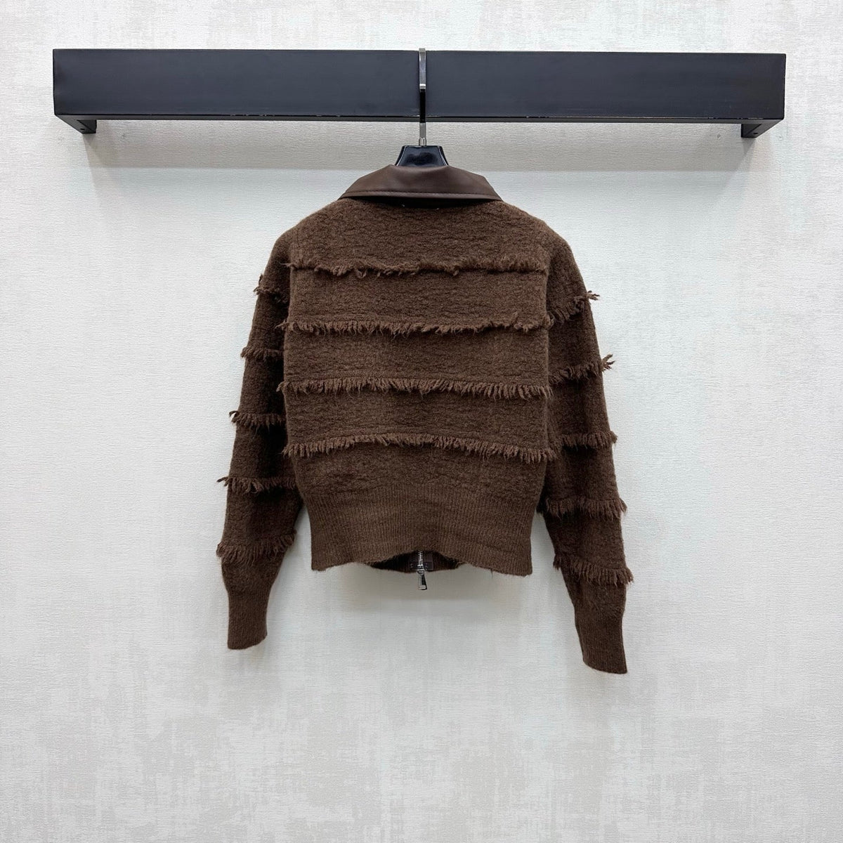 CC 26s Fringed Knit Zip Up Jacket Brown Wool Cashmere 434126