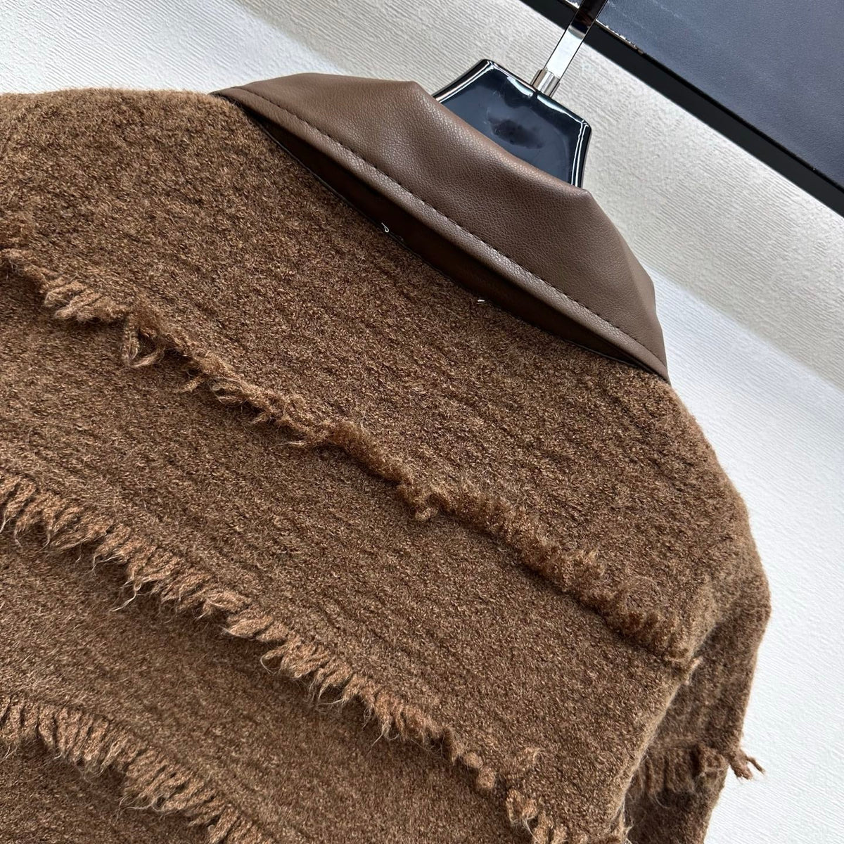 CC 26s Fringed Knit Zip Up Jacket Brown Wool Cashmere 434126