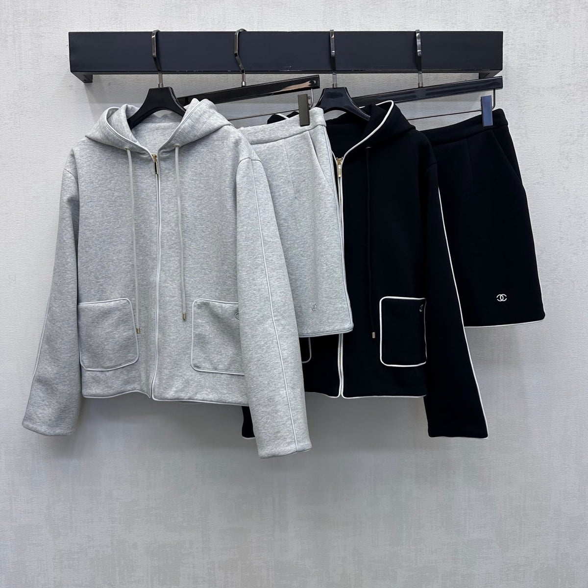 CC 26s Zip Up Hoodie Shorts Set Black Cotton 434106