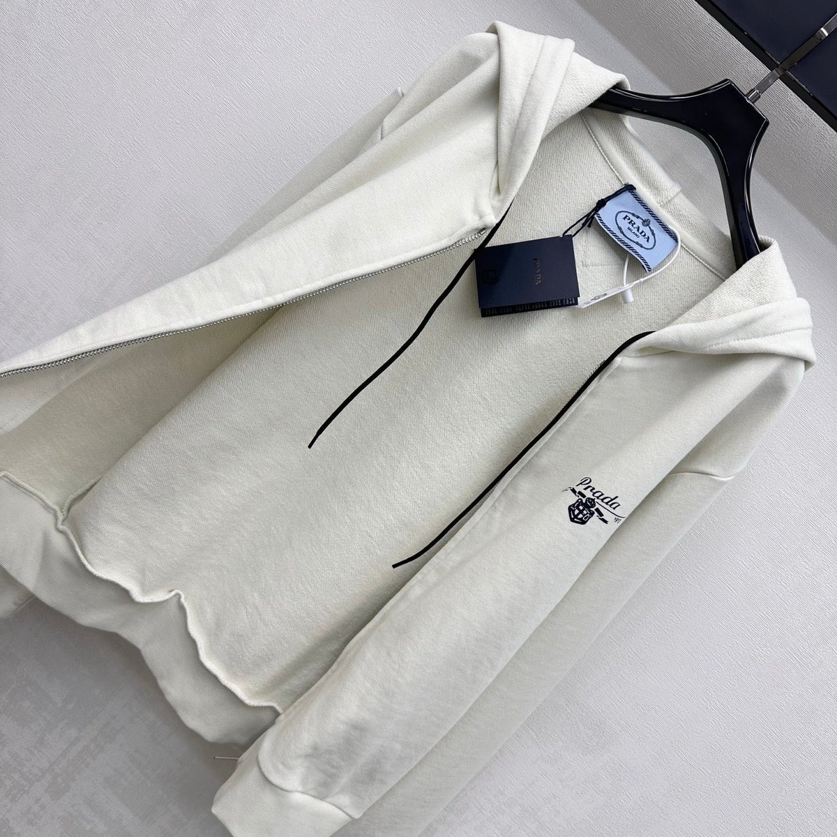 Prada Zip Up Hoodie White Cotton 434096