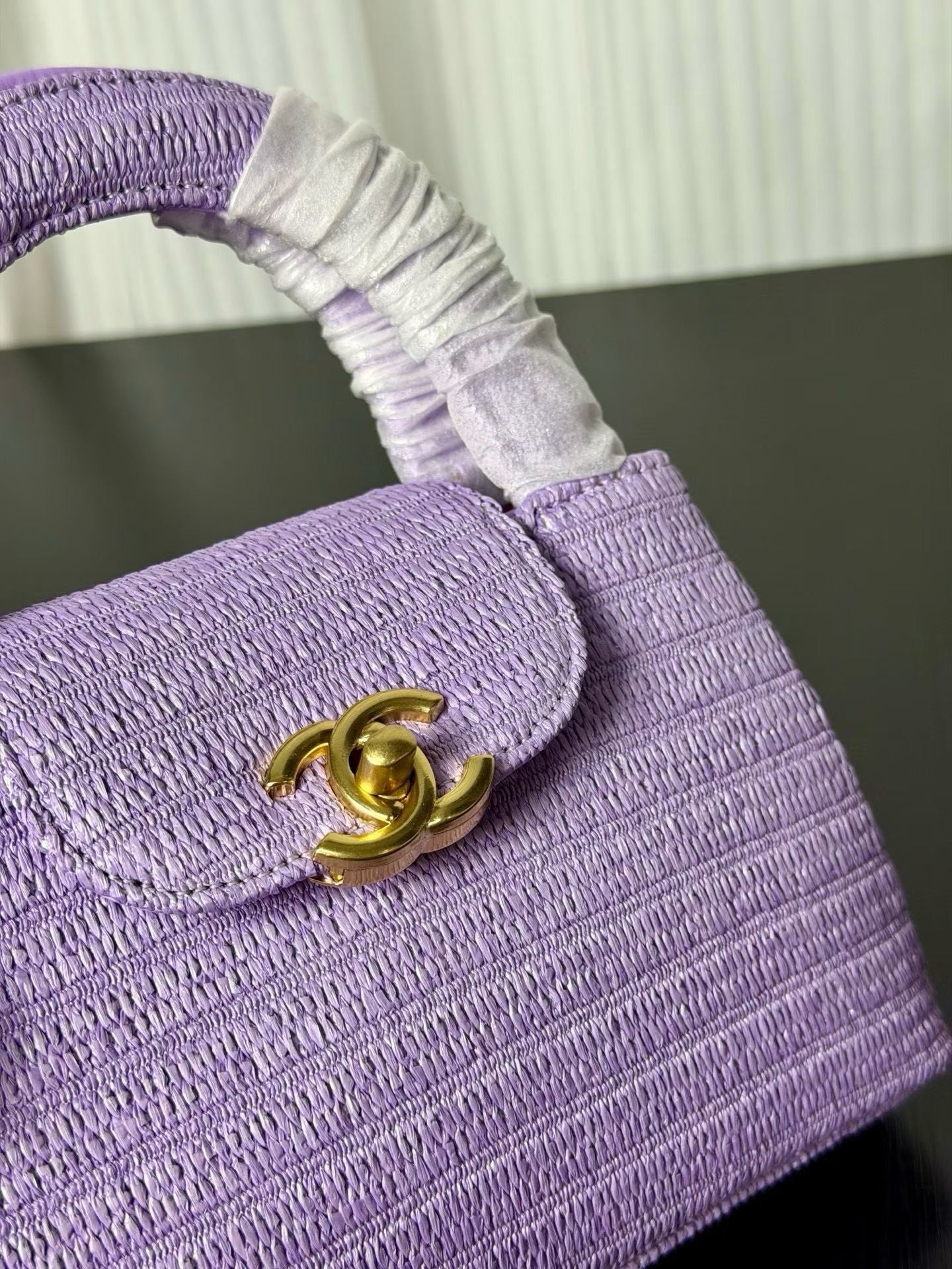 Chanel Kelly 2026 Bag 19cm Purple Raffia Leather