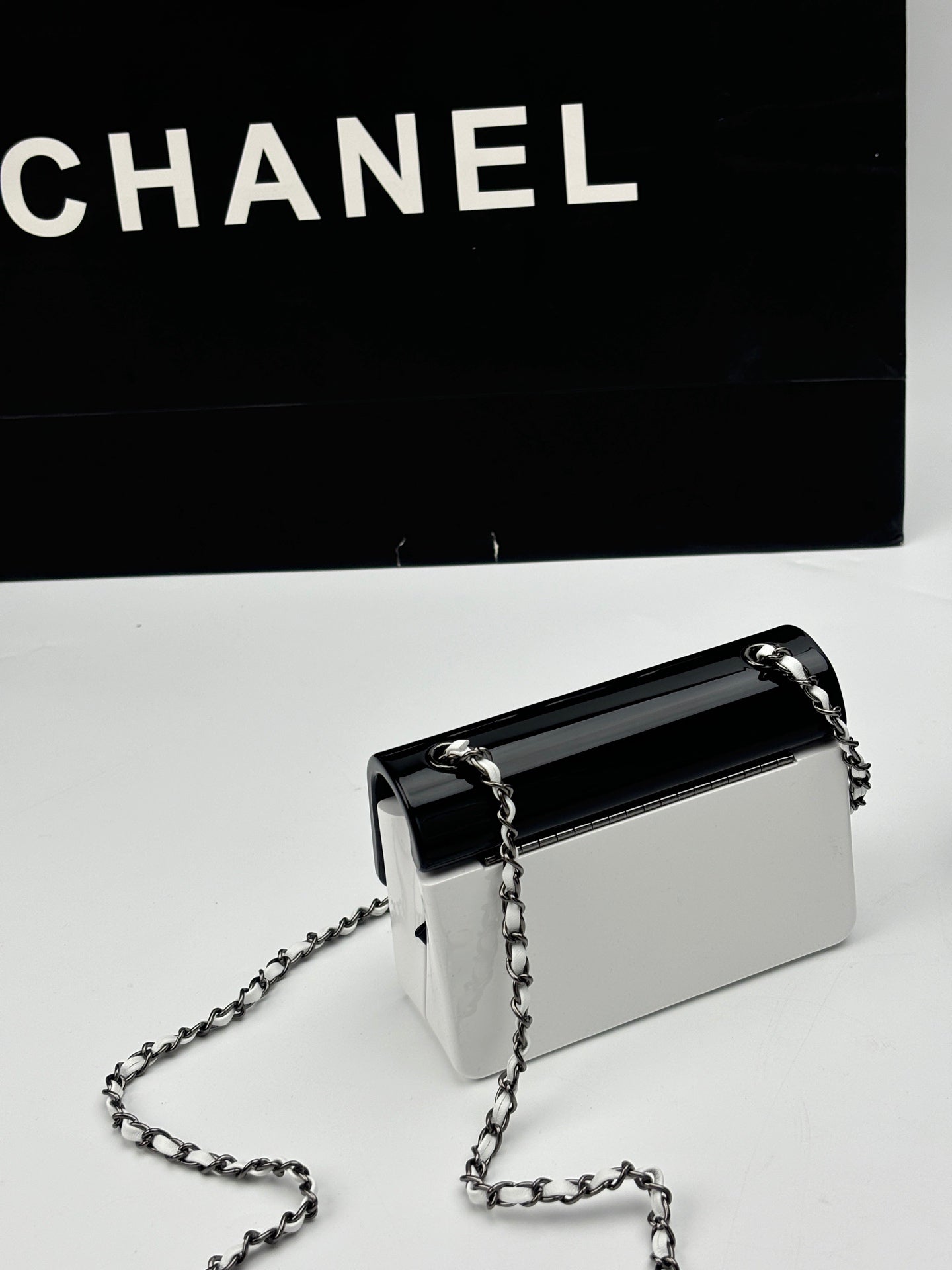 CC Evening Bag White Black Acrylic