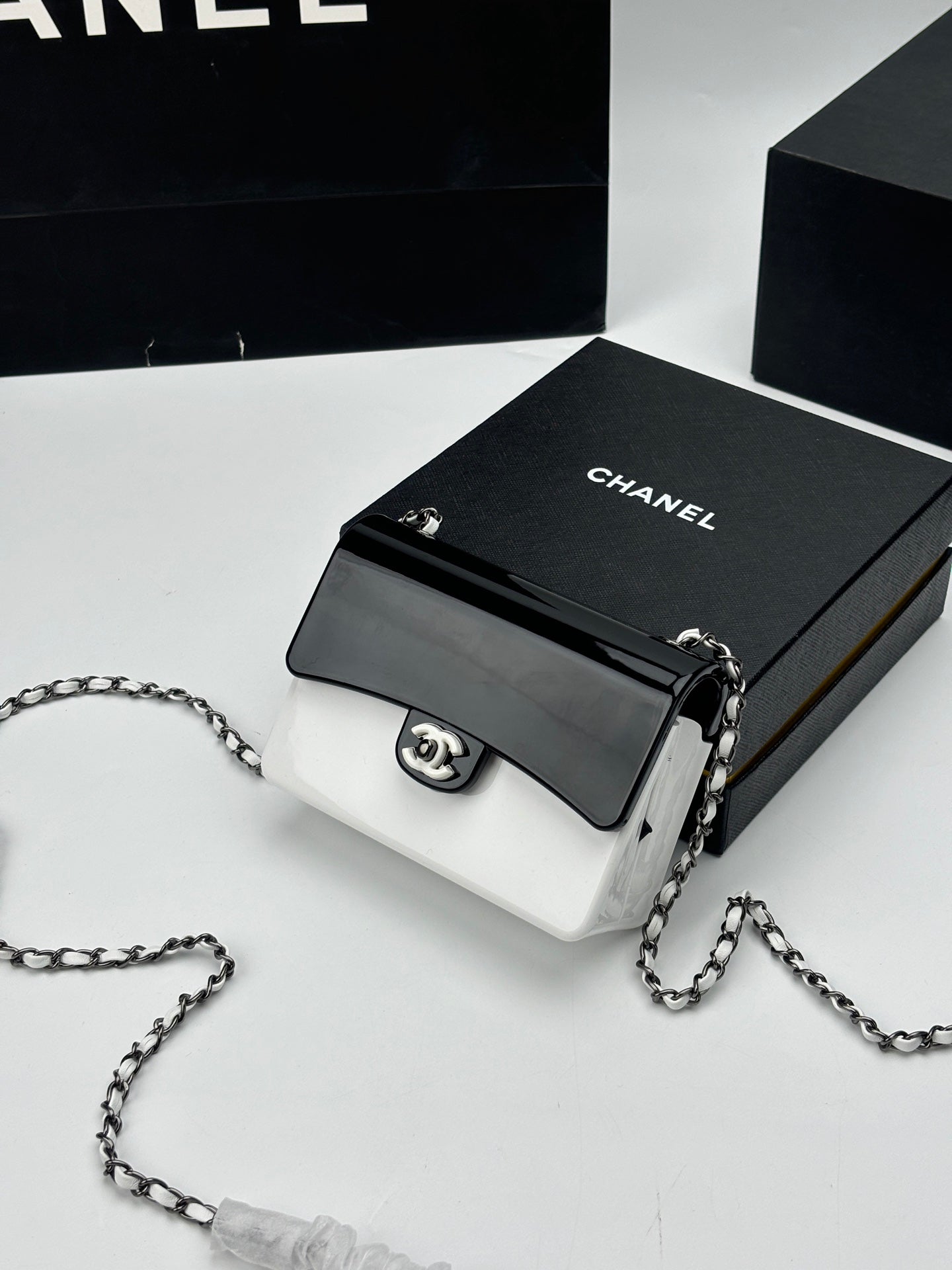 CC Evening Bag White Black Acrylic