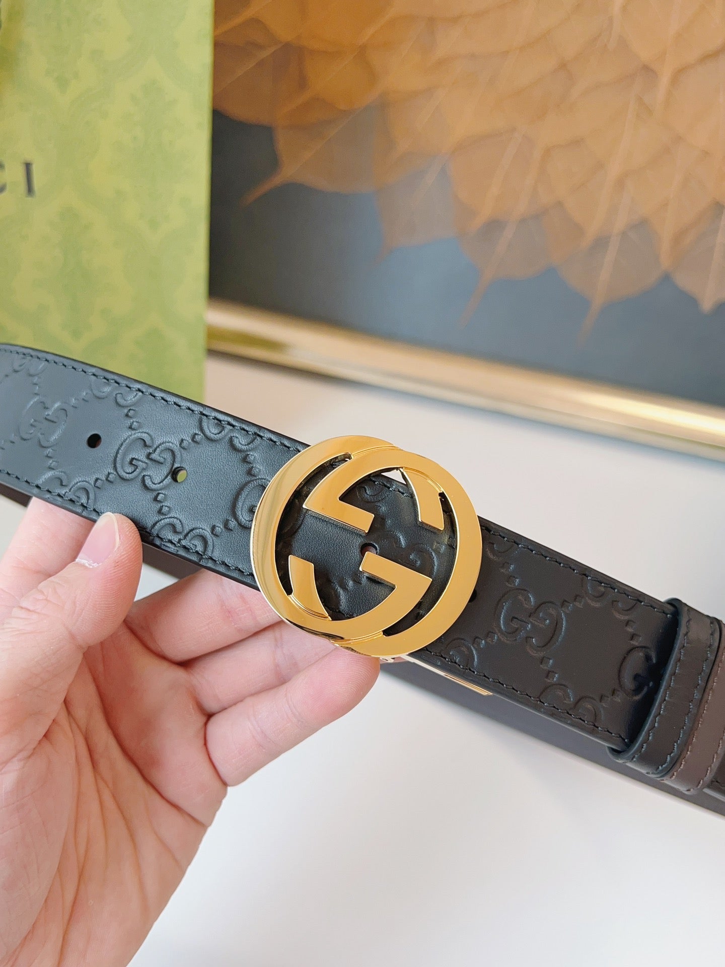Gucci Supreme Belt Gold Buckle 37mm Black Embossed Leather