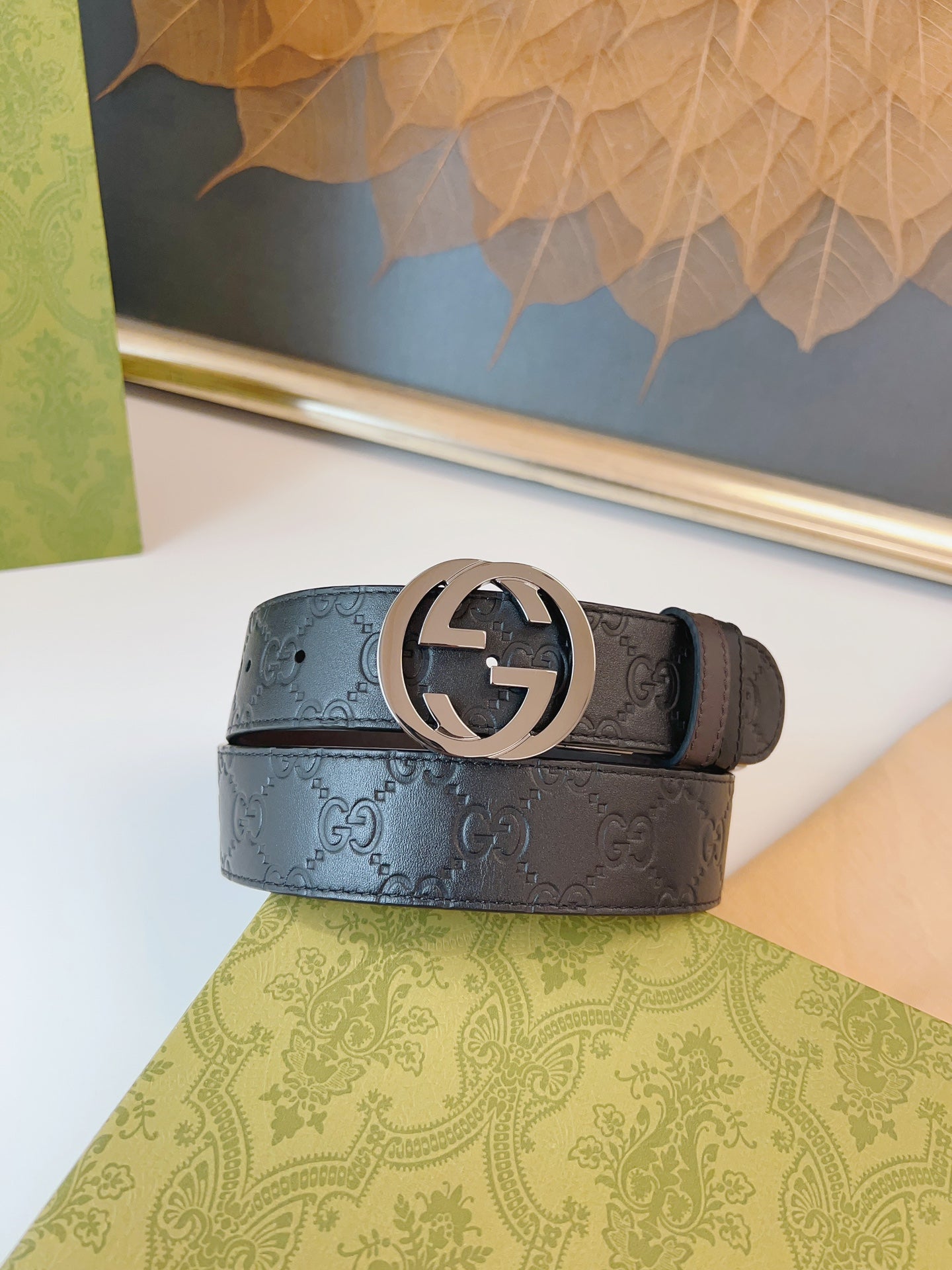 Gucci Supreme Belt Blunt Copper Buckle 37mm Black Embossed Leather