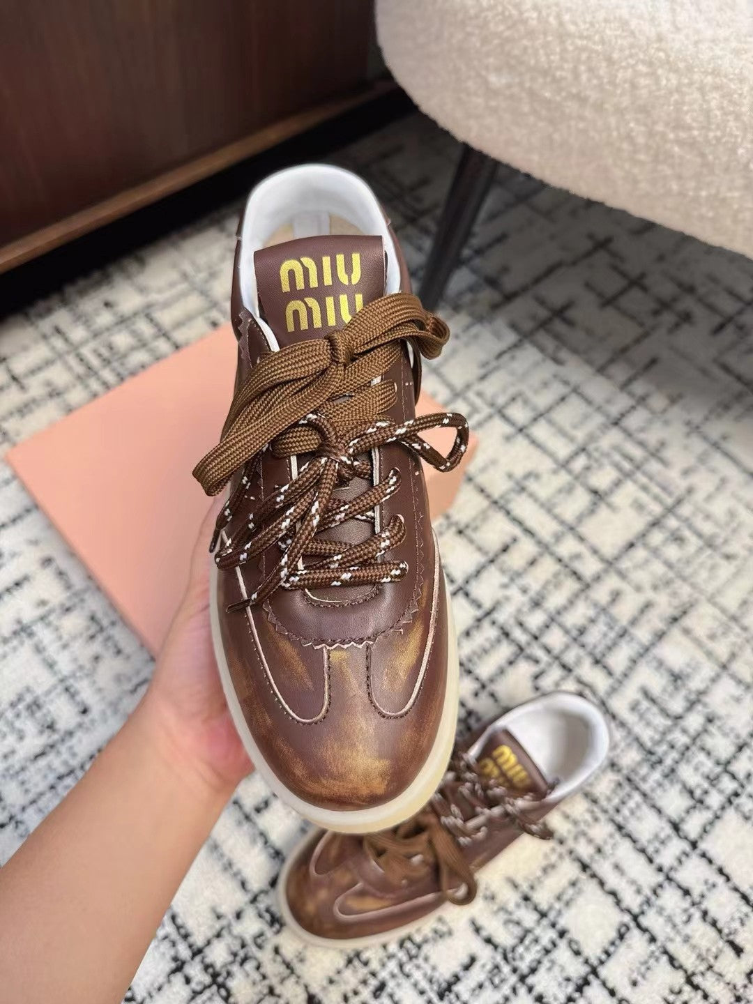 Miu Balance Sneakers Dark Brown Calfskin