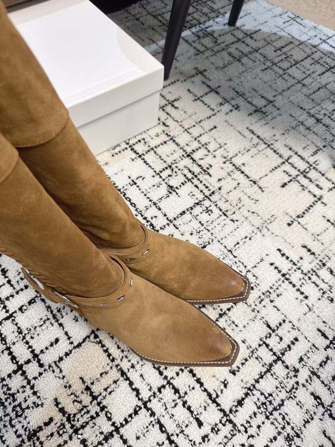Celine 26S Western Buckle Jumping Boots 4.5cm Brown Suede 118187