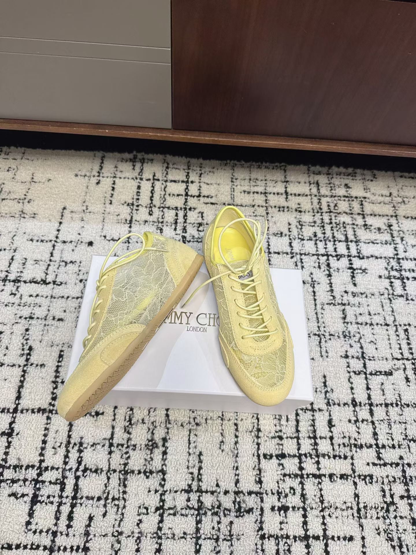 Jimmy Choo Sunny F Sneaker Yellow Lace Leather 682043