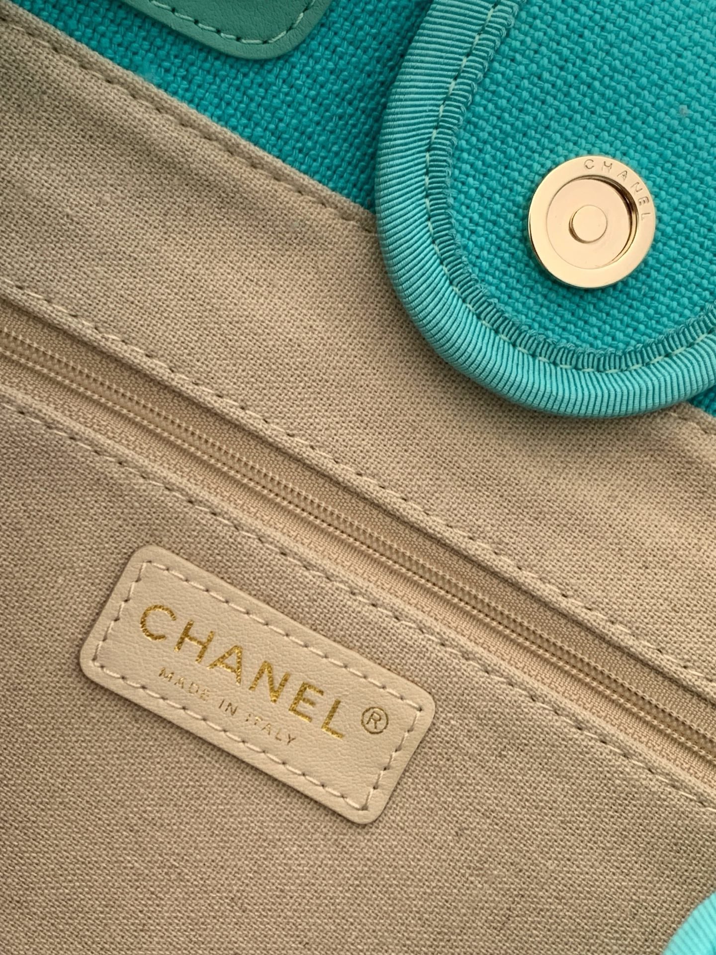 Chanel 25S Tote Bag 33cm in Turquoise Blue Canvas