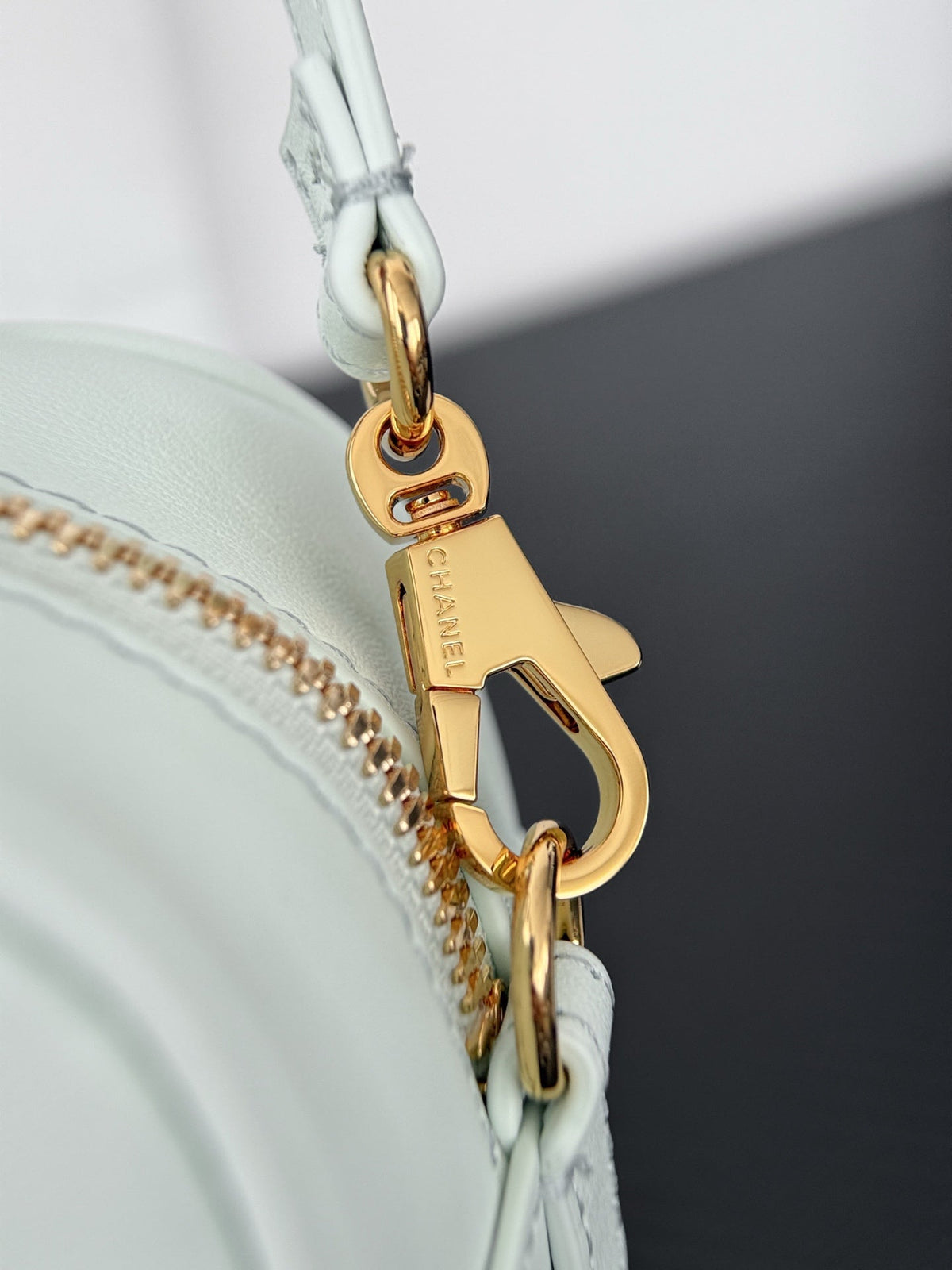 Chanel 2026 Pouch With Leather Strap 21cm Light Blue Calfskin