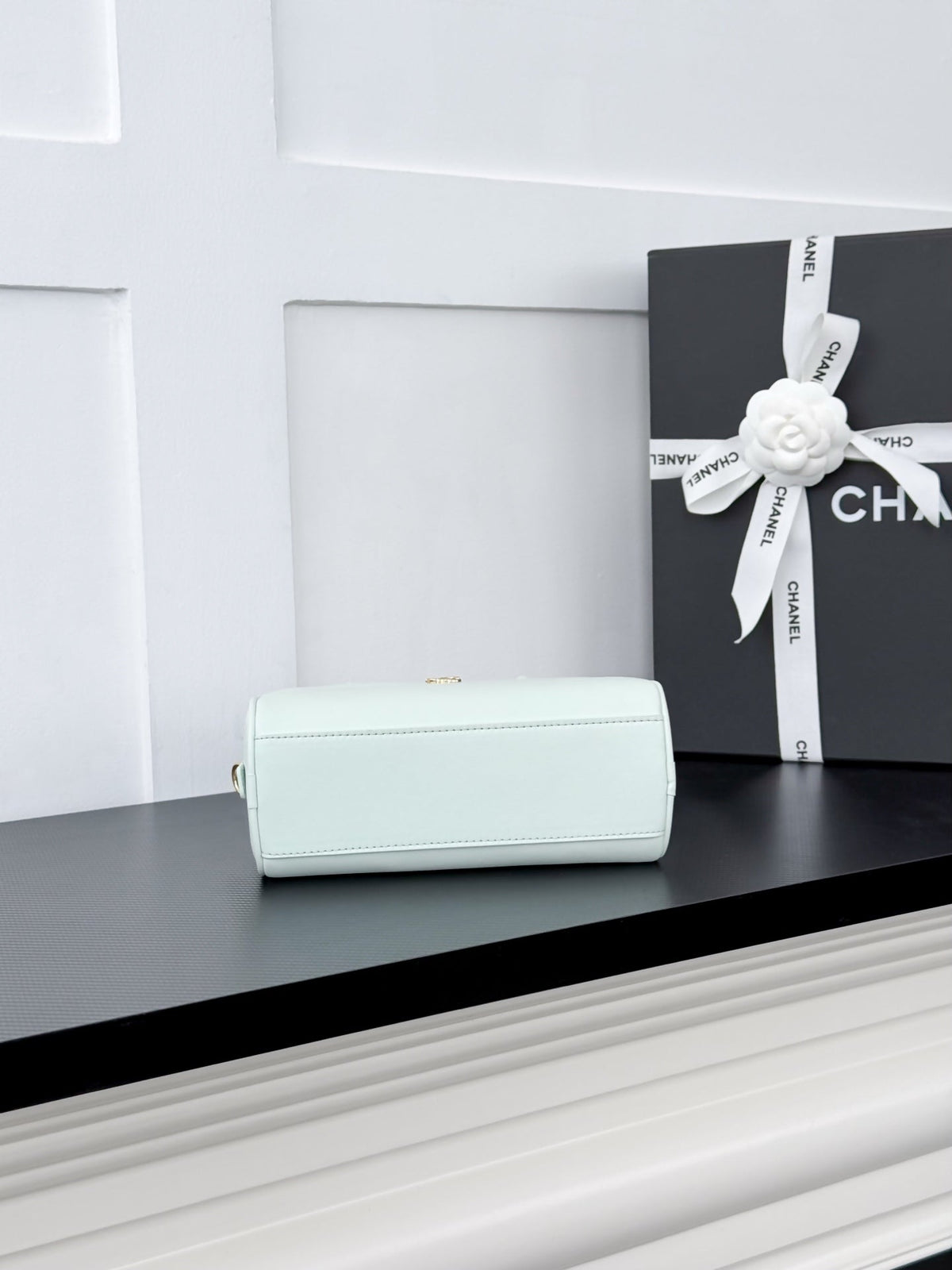 Chanel 2026 Pouch With Leather Strap 21cm Light Blue Calfskin