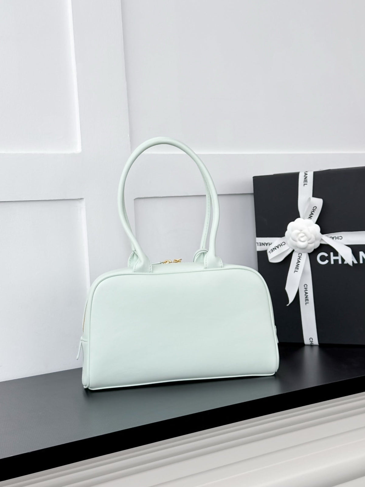Chanel 2026 Pouch With Leather Strap 29cm Light Blue Calfskin
