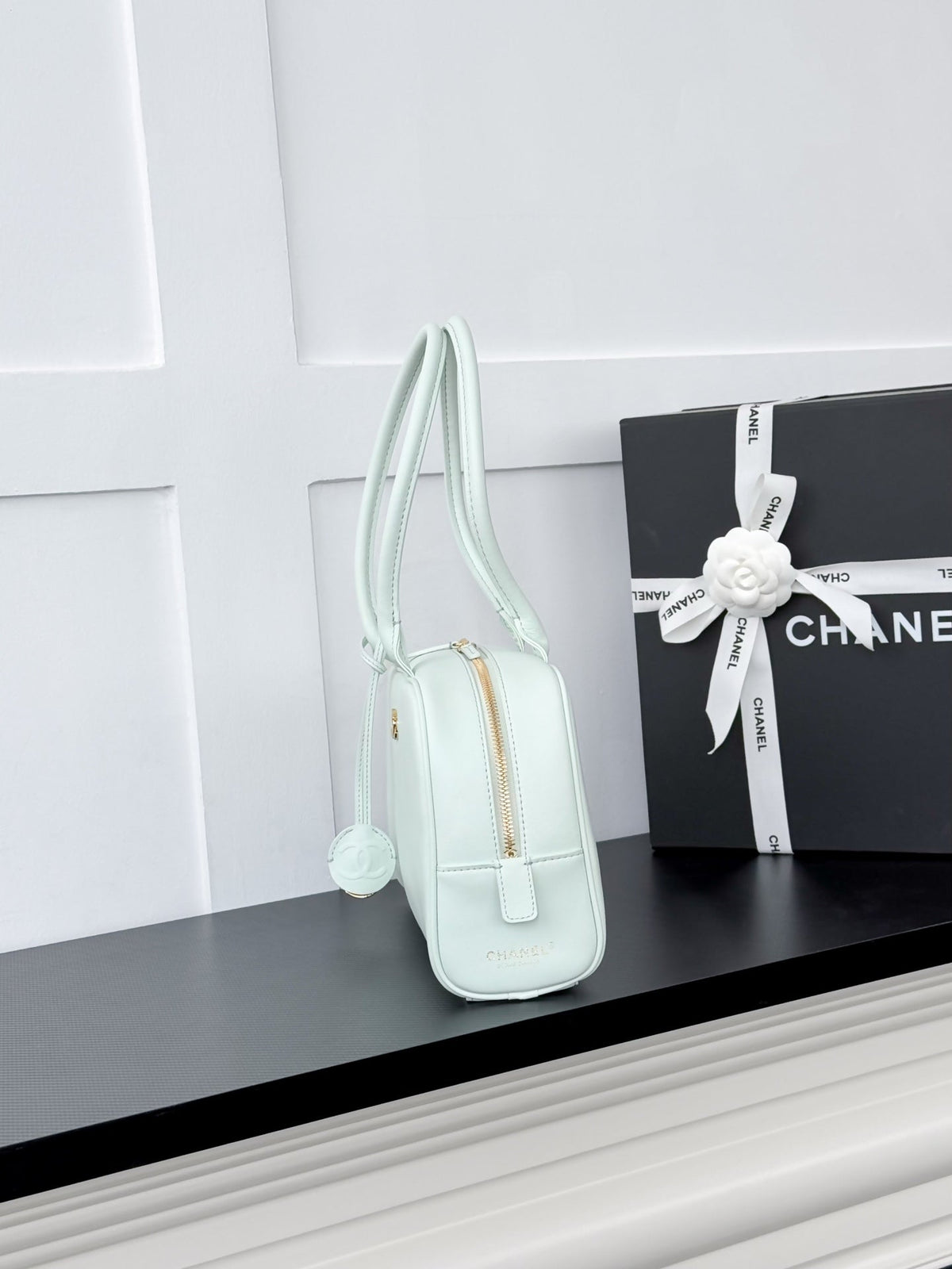 Chanel 2026 Pouch With Leather Strap 29cm Light Blue Calfskin