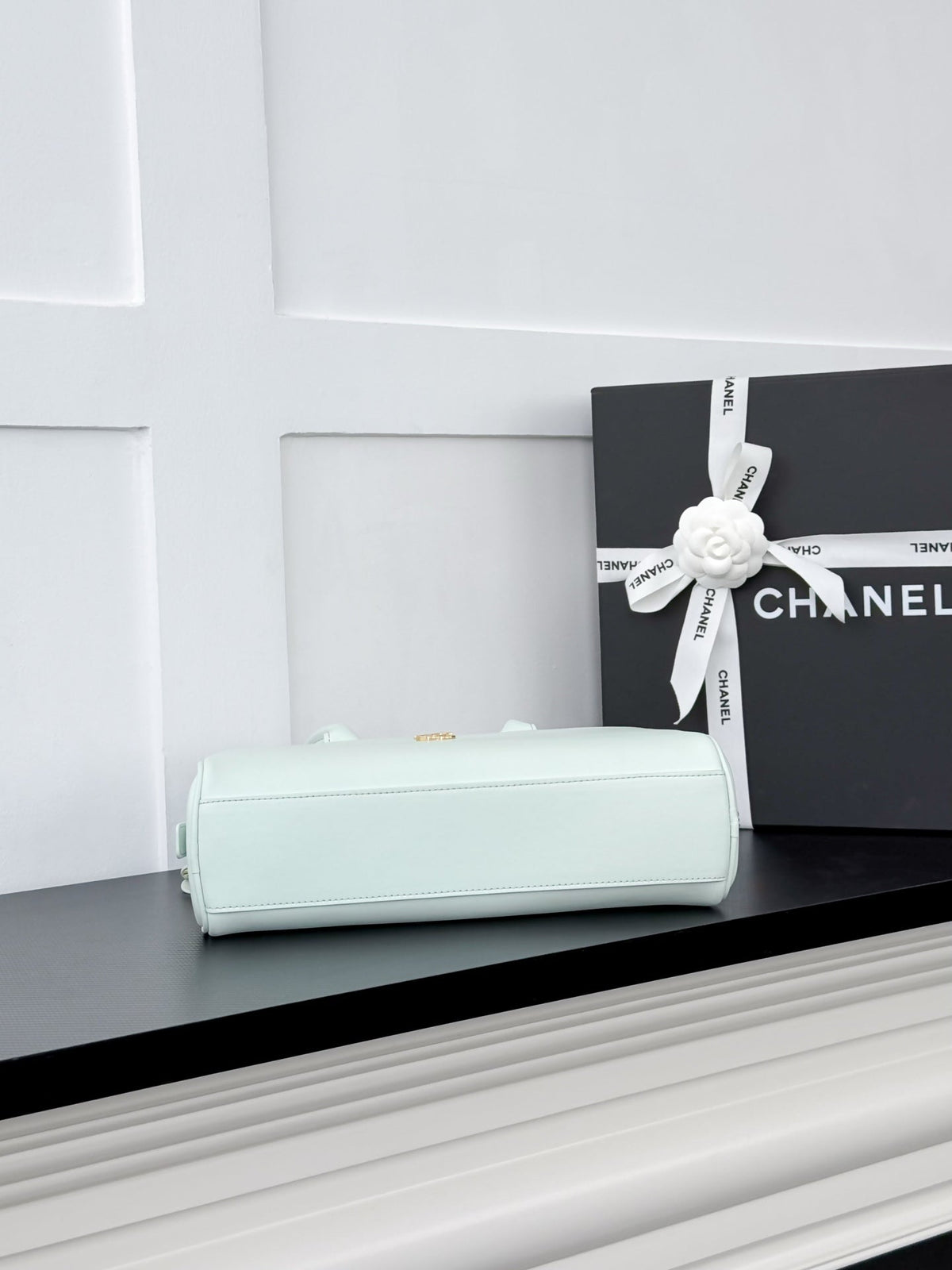 Chanel 2026 Pouch With Leather Strap 29cm Light Blue Calfskin