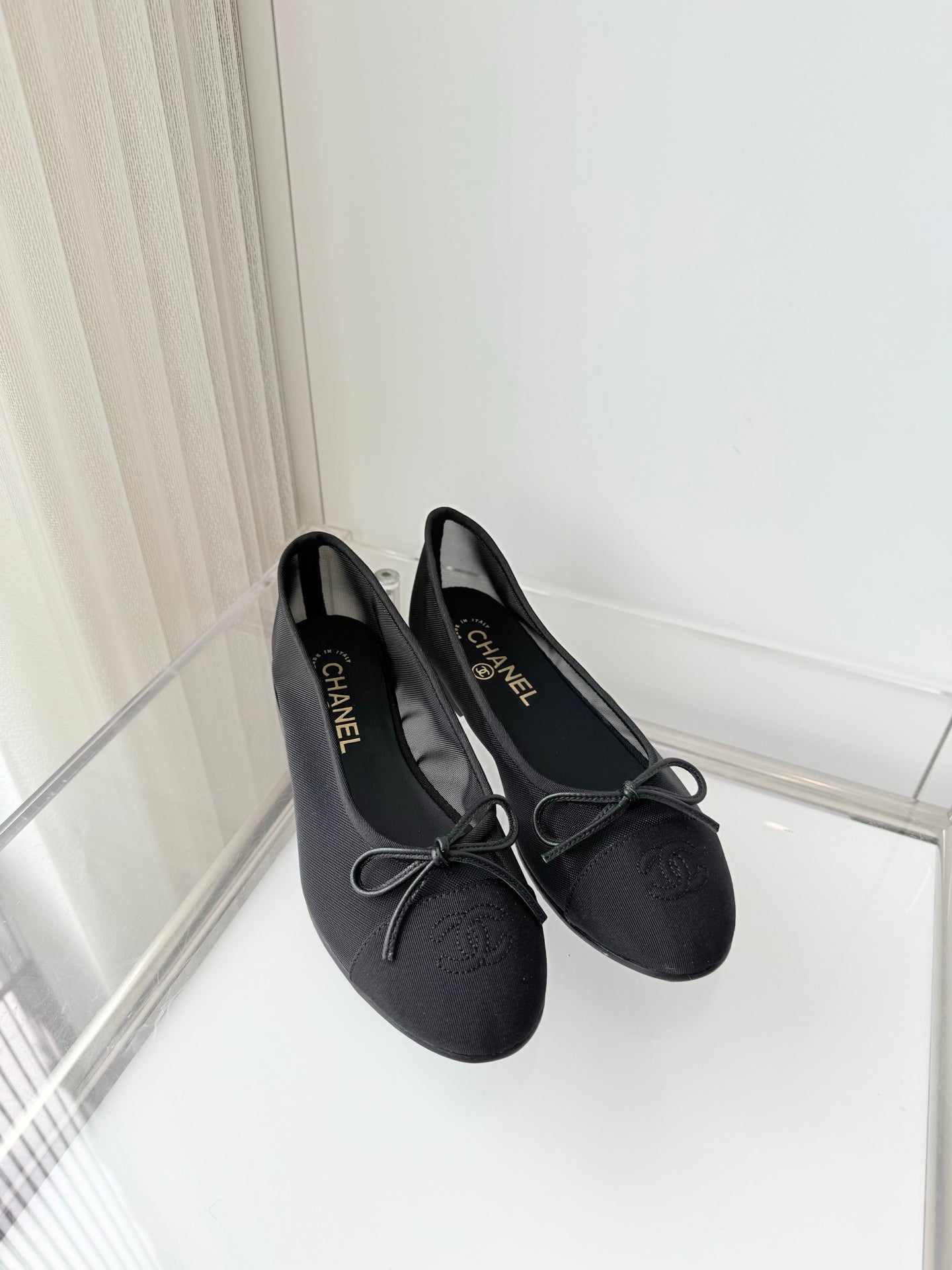 Chanel 2026 Ballet Flat Black Mesh Canvas 697398