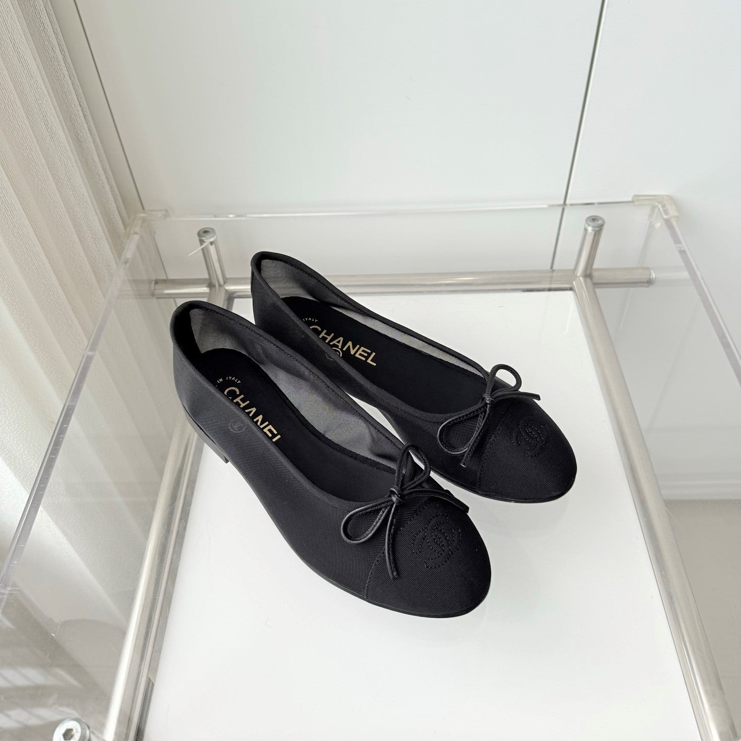 Chanel 2026 Ballet Flat Black Mesh Canvas 697398
