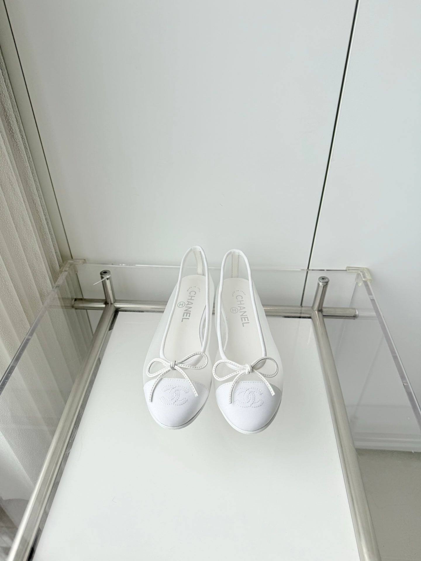 Chanel 2026 Ballet Flat White Mesh Canvas 697399