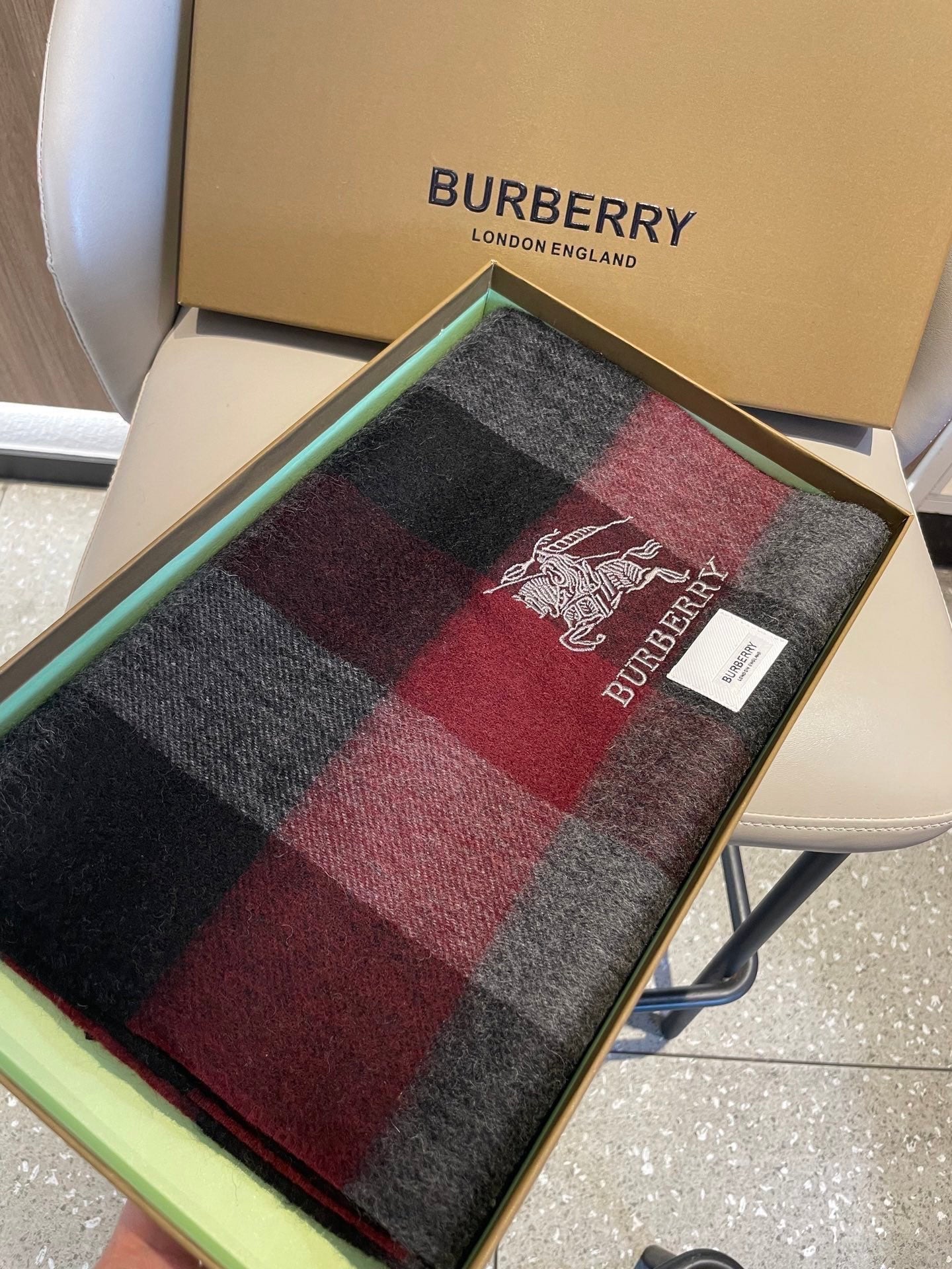 BBR Long Scarf 30*180cm Black Burgundy Cashmere168154