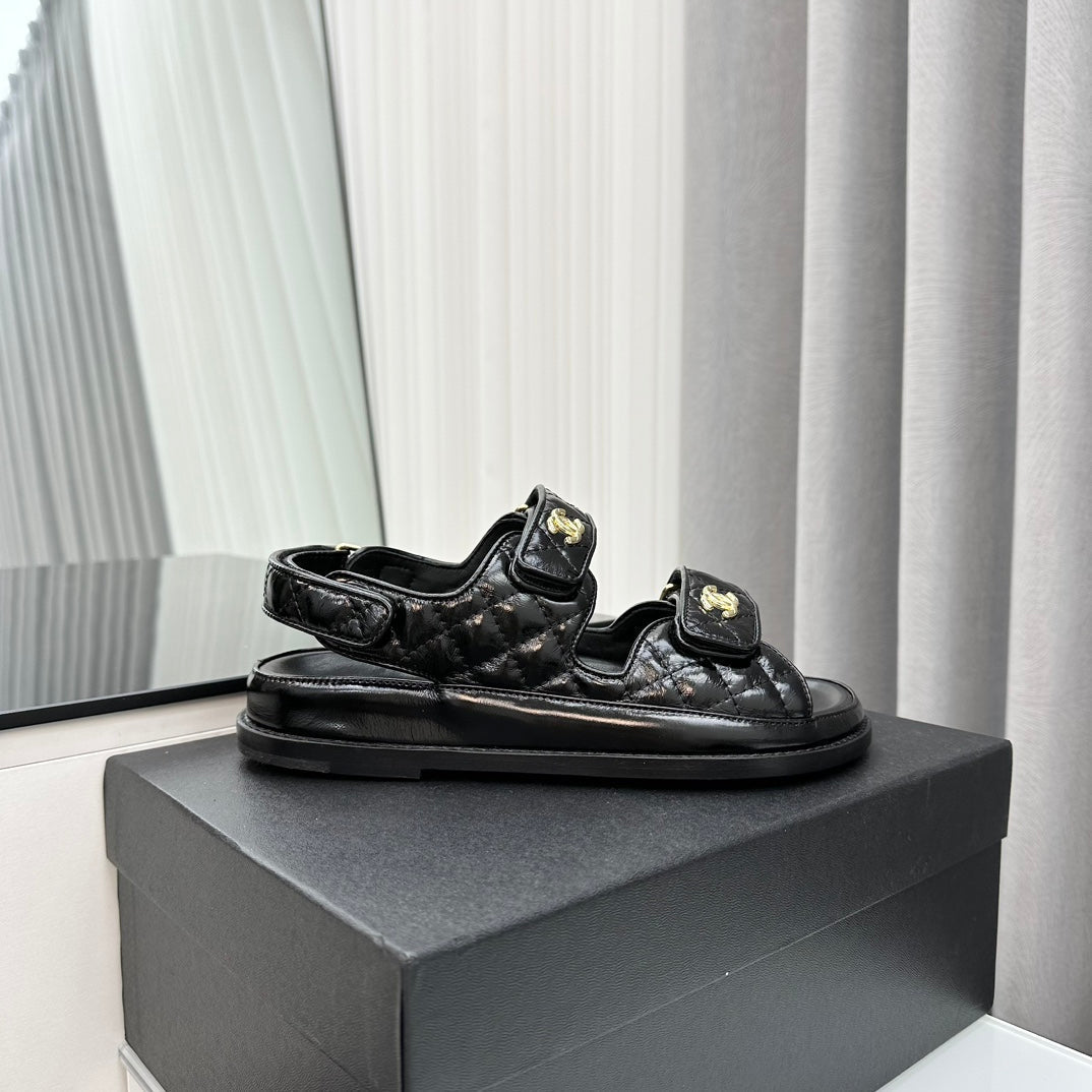 CC 26 Dad Sandals Black Lambskin