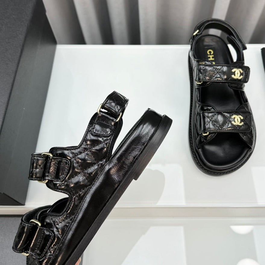 CC 26 Dad Sandals Black Lambskin