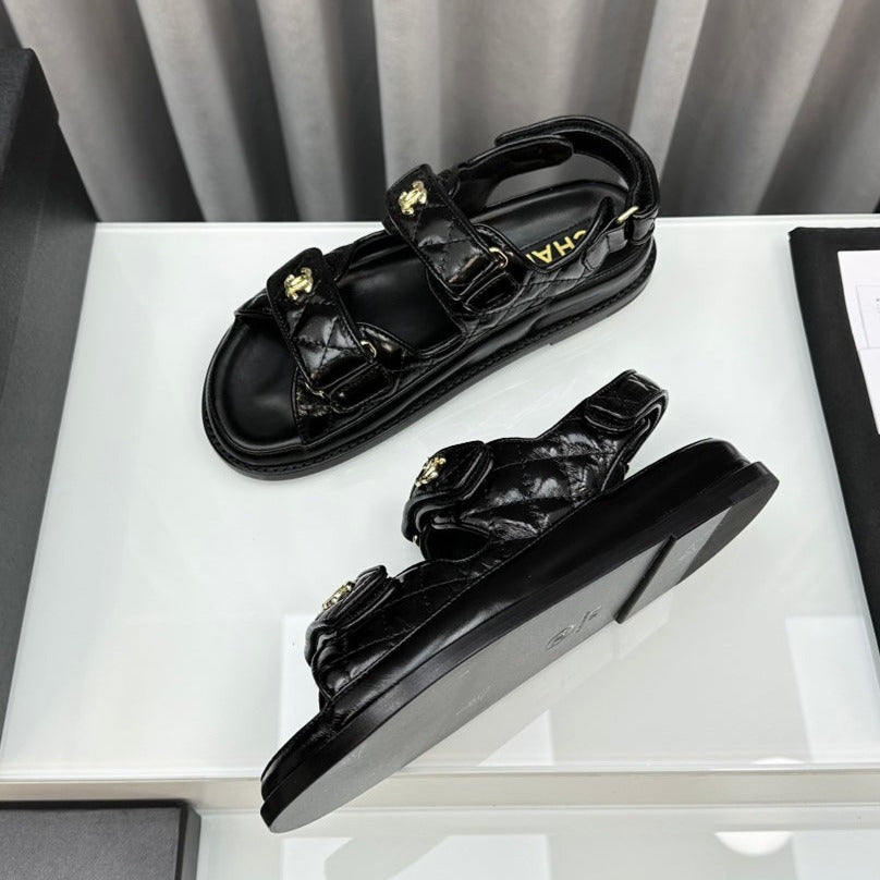 CC 26 Dad Sandals Black Lambskin