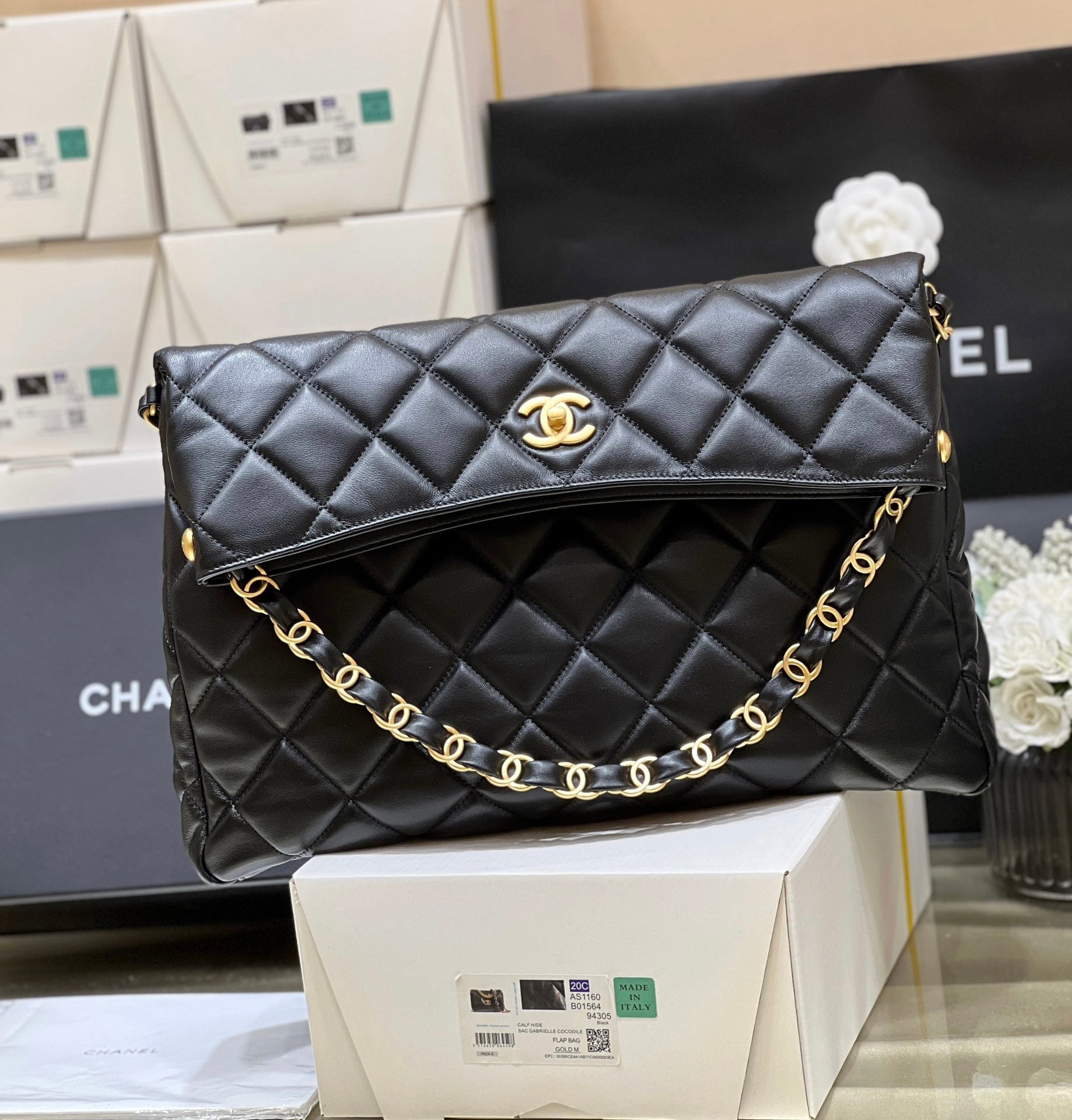 CC Misia Camera Case Flap Bag Black Quited Lambskin