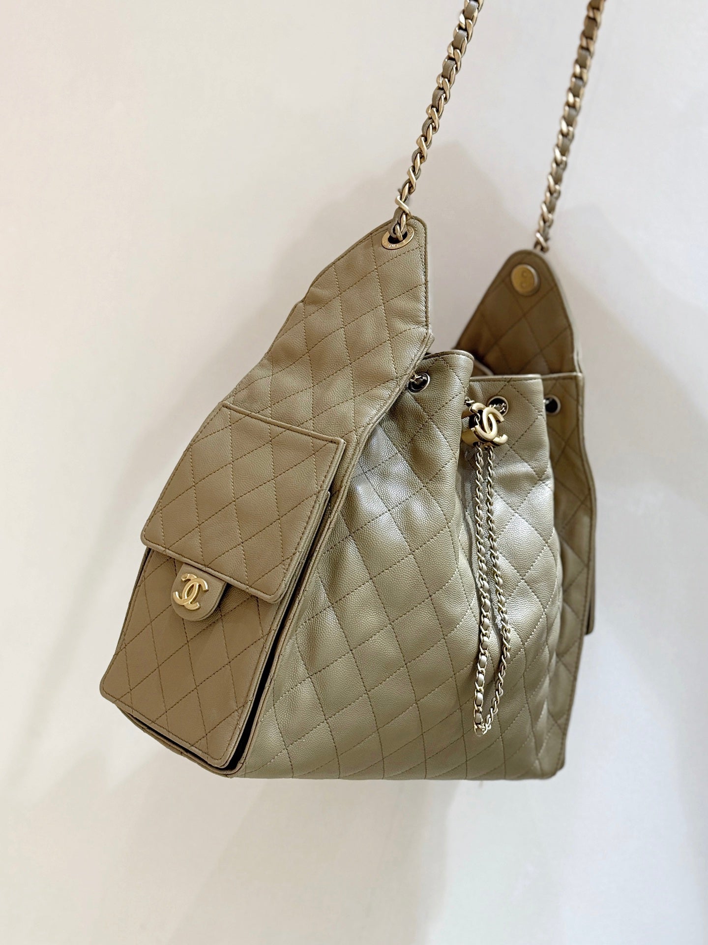 CC 25C Hobo Bag Large 40cm Beige Caviar GHW 290179