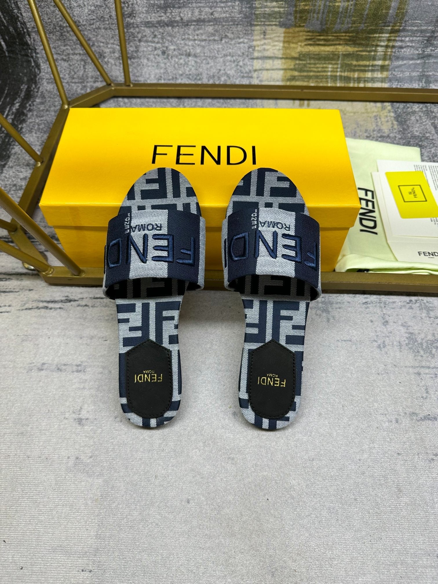 FF 5 Black Blue Grey Canvas Slide
