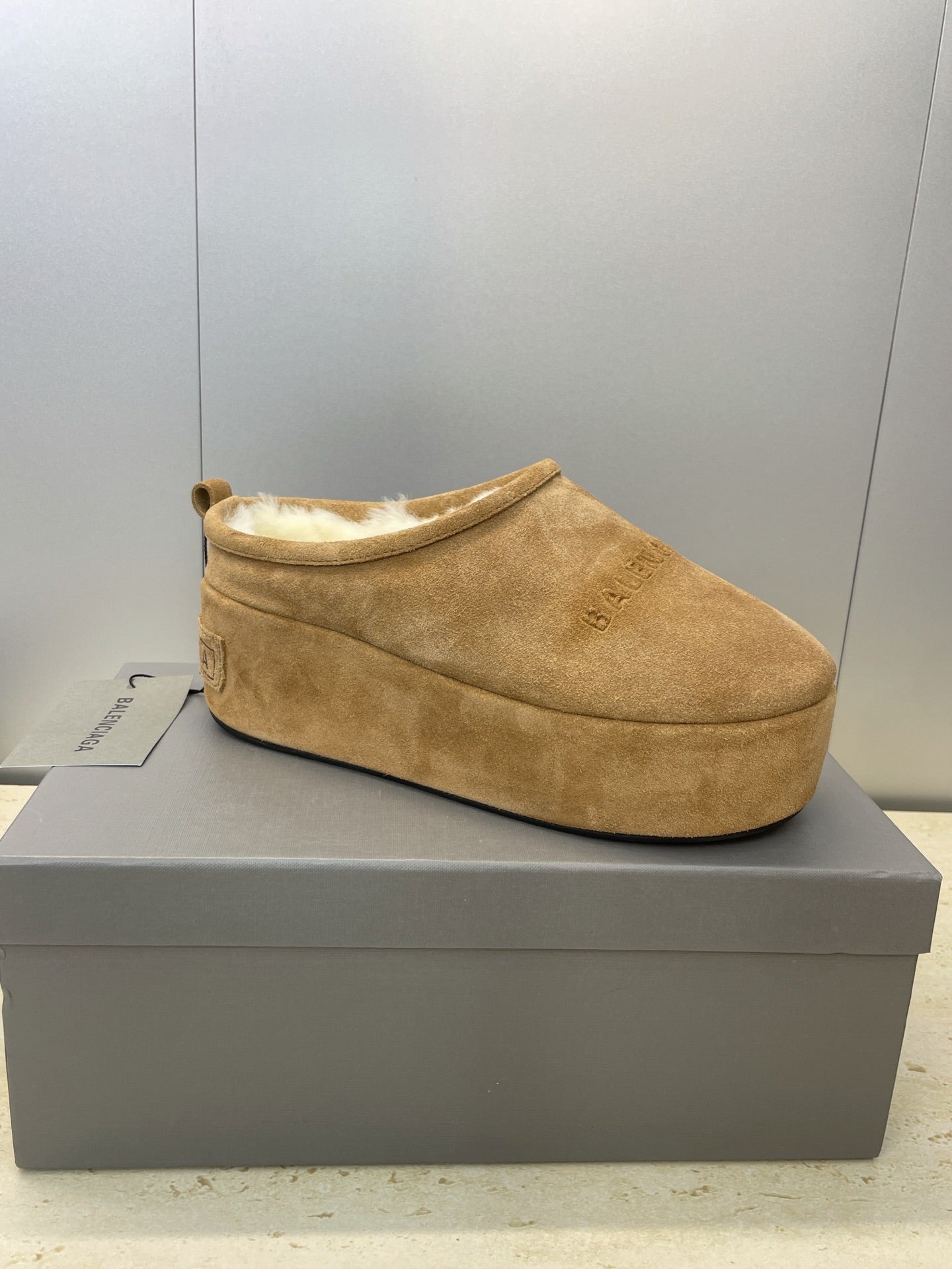 Balenciaga Alaska Slide Brown White Suede Fur 551897