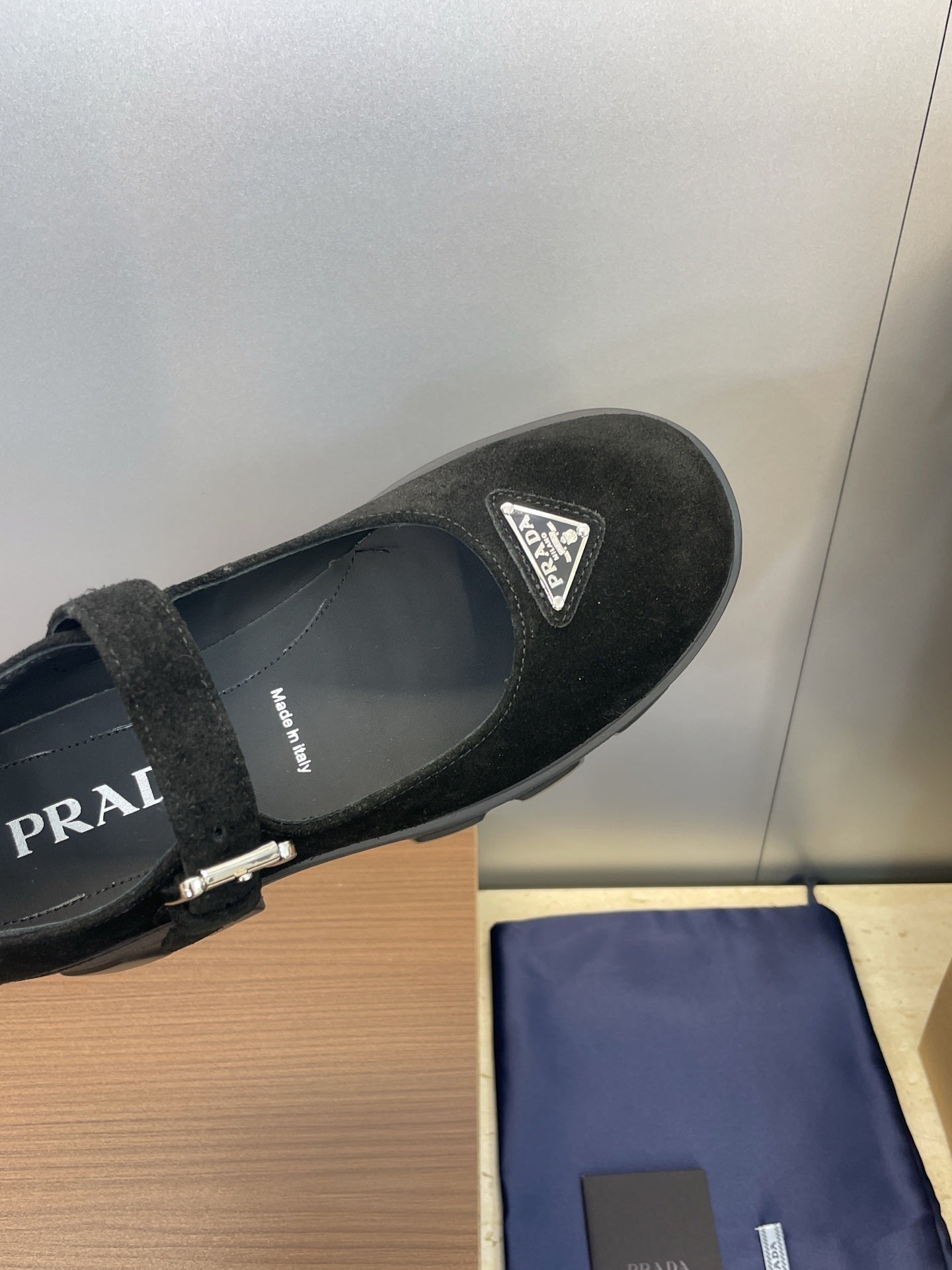 Prada Brushed Monolith Mary Janes Loafer Black Suede 551883