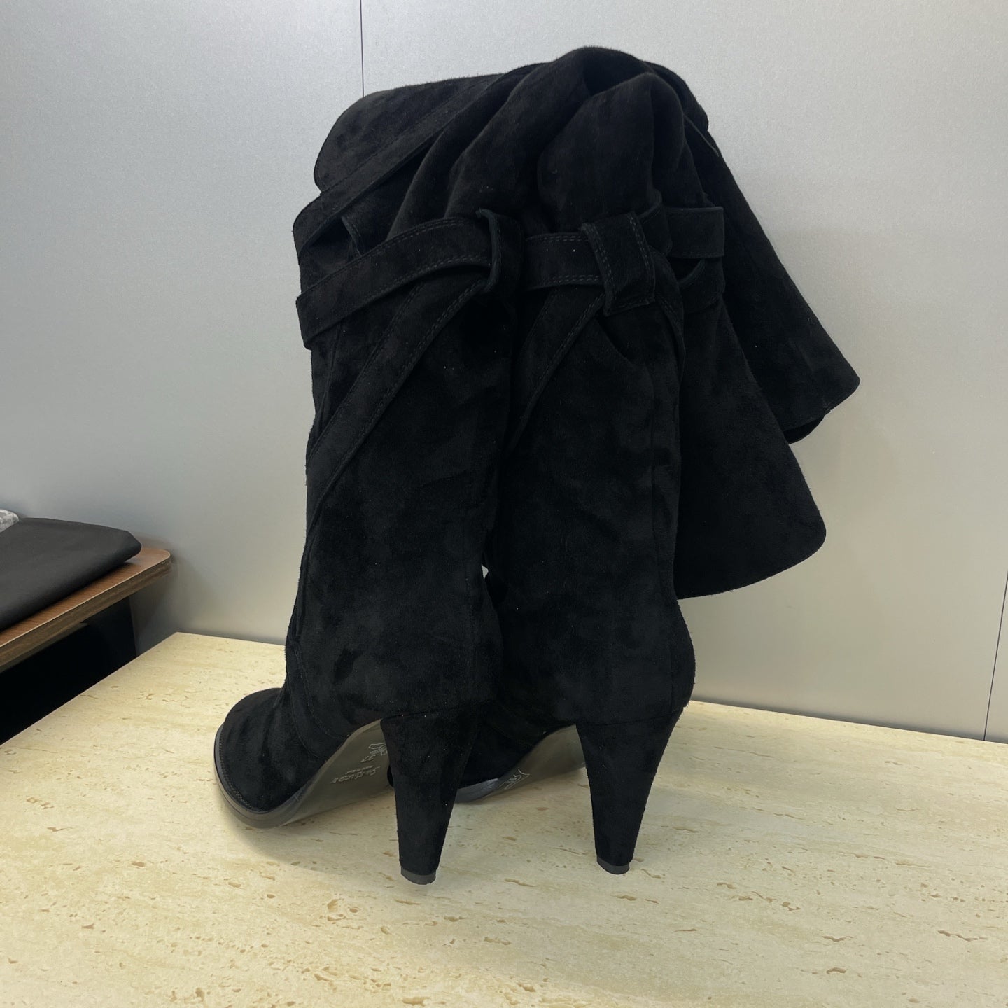 YSL Janis Long Boots 95mm Black Suede 551939