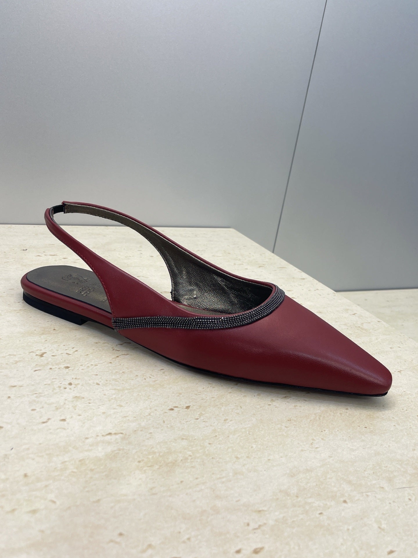 Brunello Twill Slingback Flats Burgundy Calfskin 607024