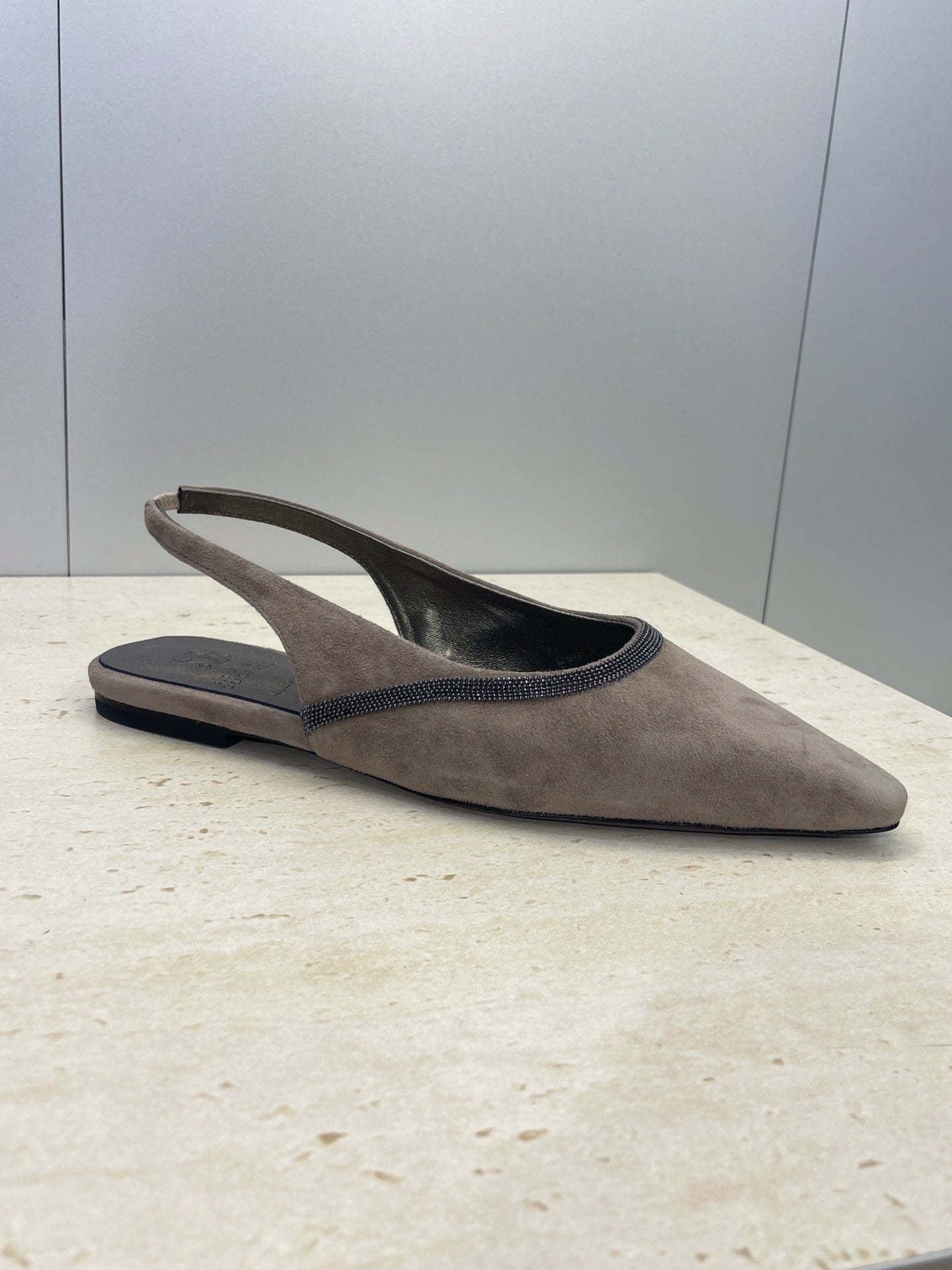 Brunello Twill Slingback Flats Taupe Fabric 607027