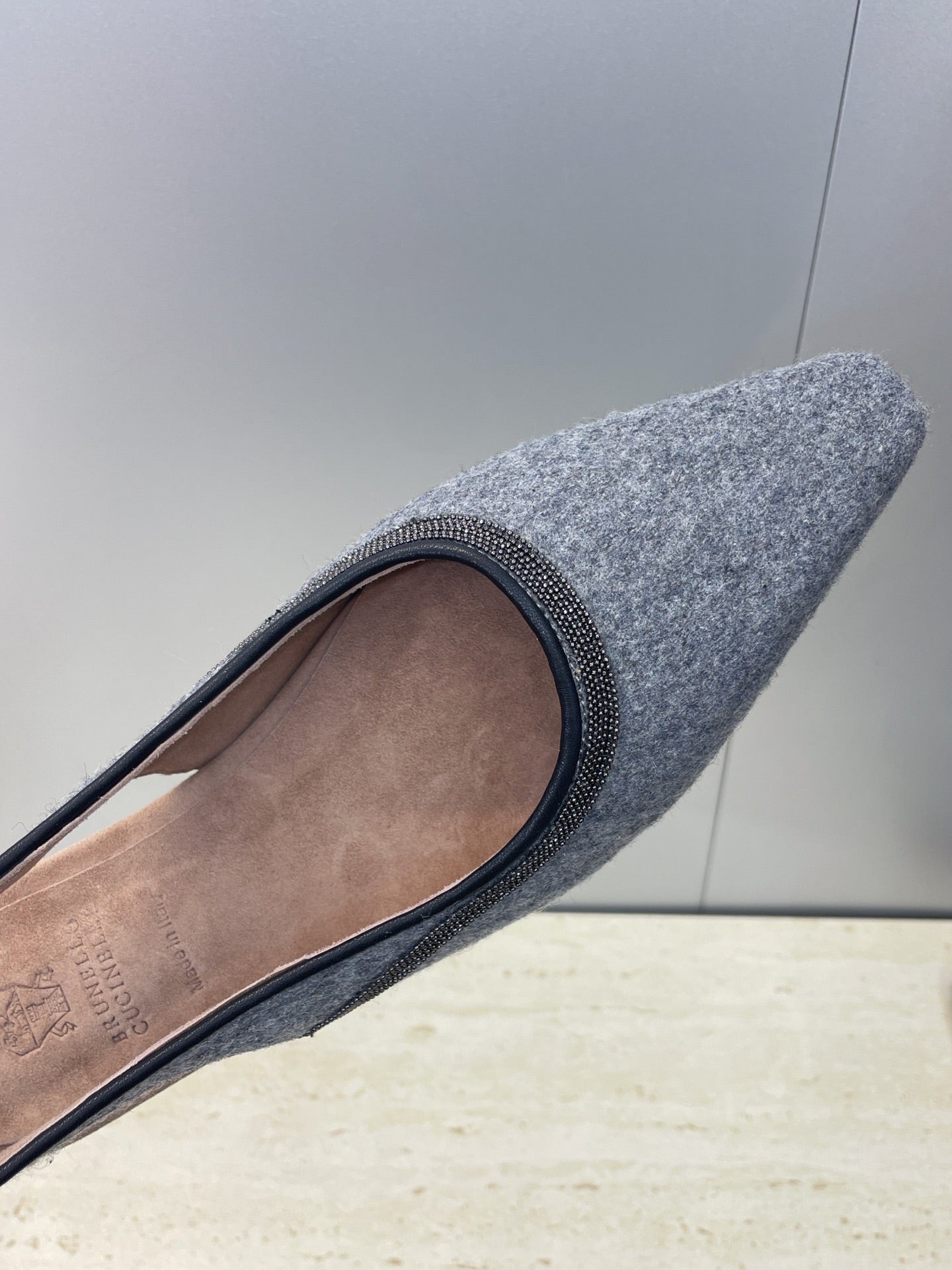 Brunello Twill Slingback Flats Grey Fabric 607028