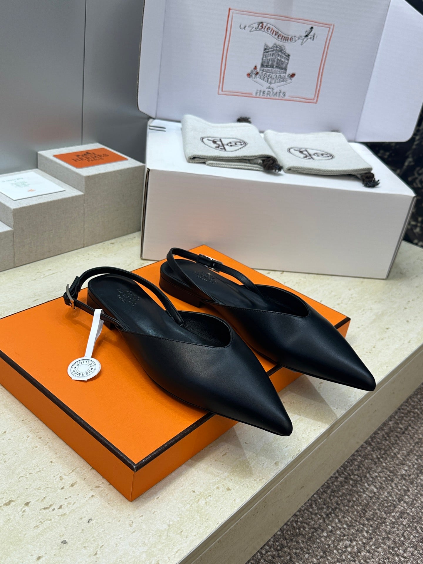 HM Nicoletta Slingback Flat Black Calfskin 830187