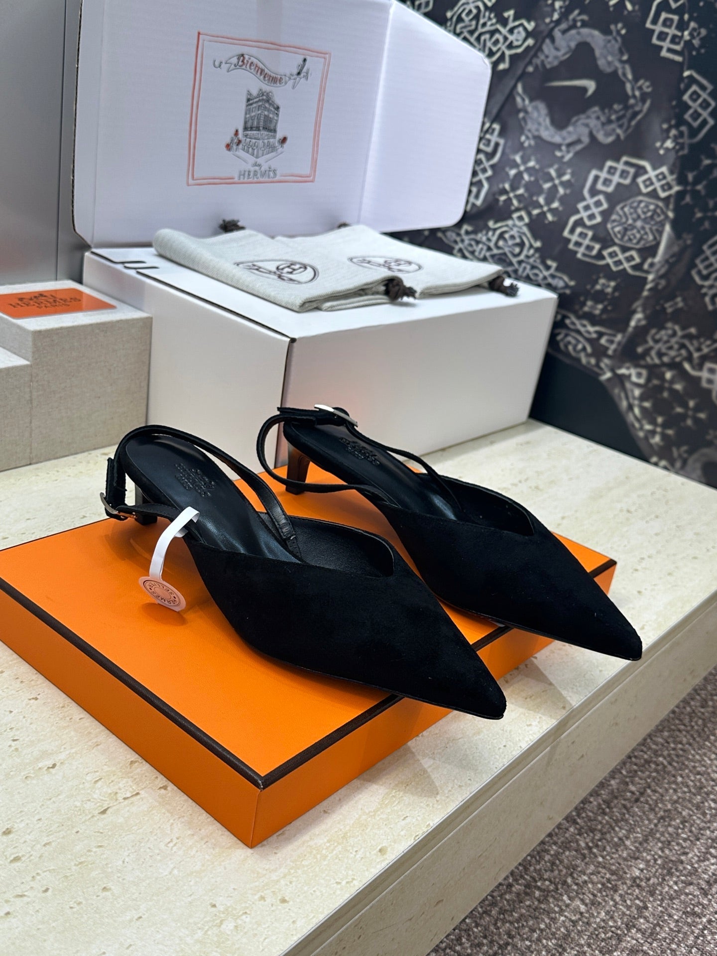 HM Nicoletta Slingback 4cm Black Suede 830189