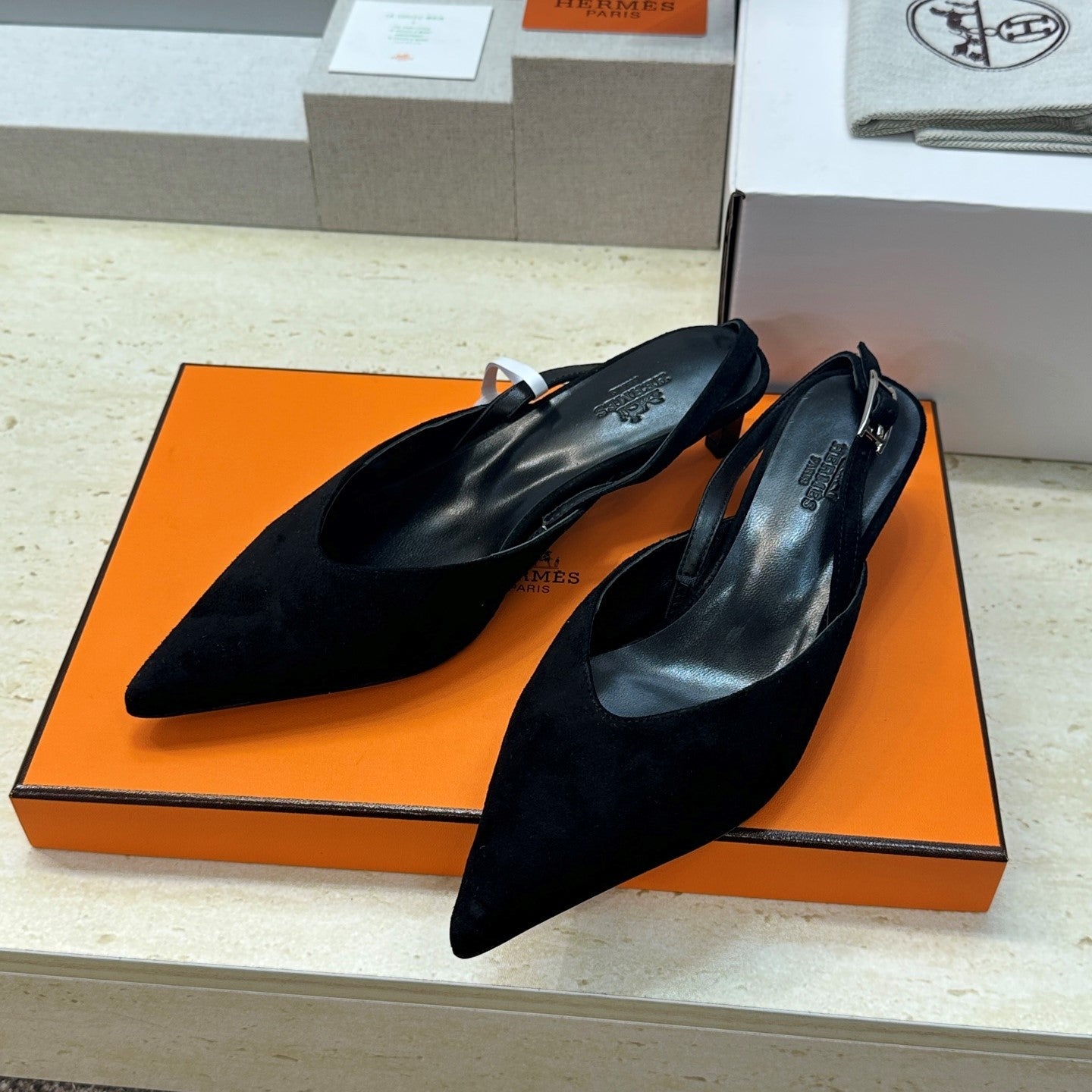 HM Nicoletta Slingback 4cm Black Suede 830189