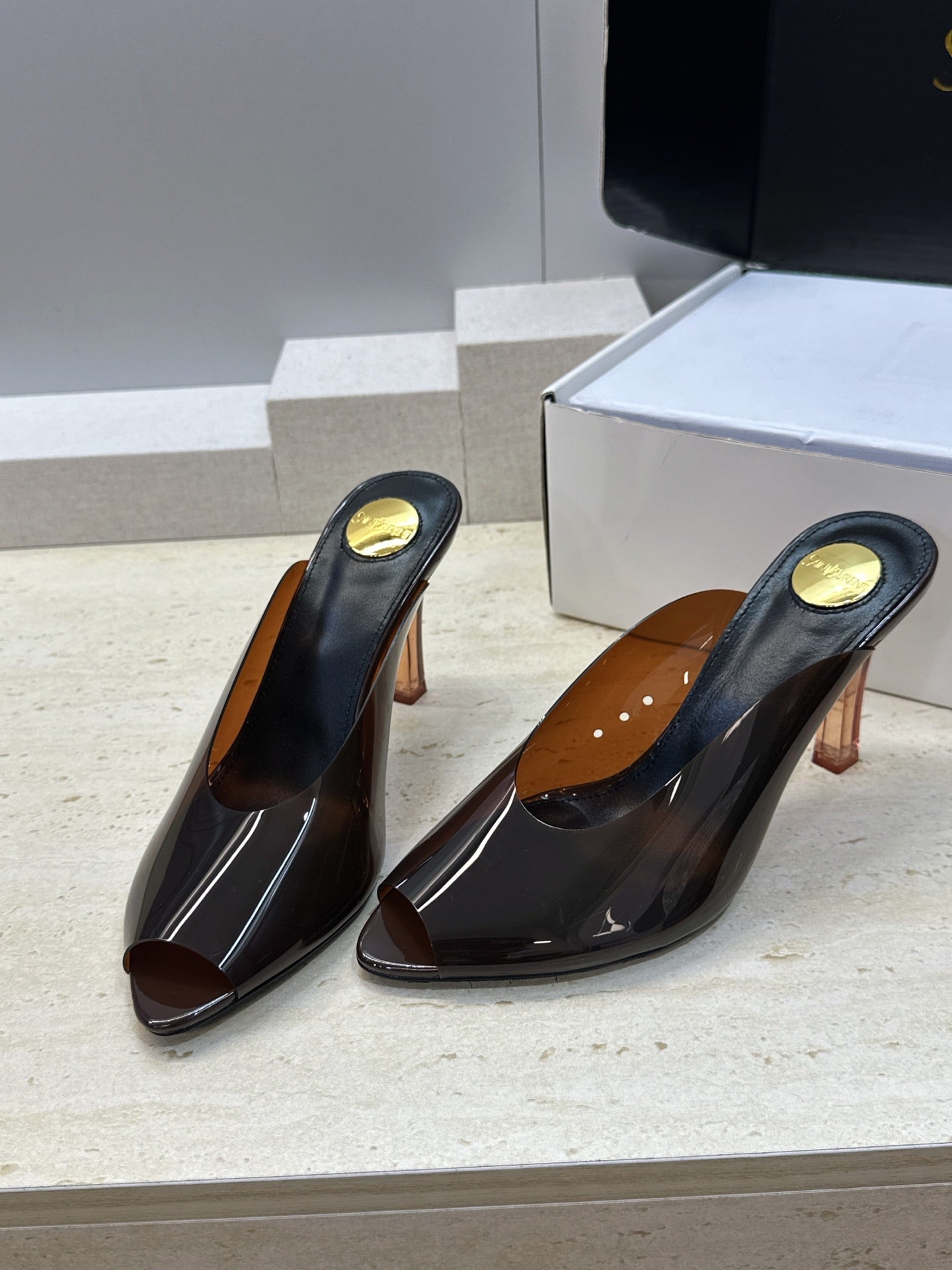 YSL Sabrina Mules 8.5cm Brown TPU 959686