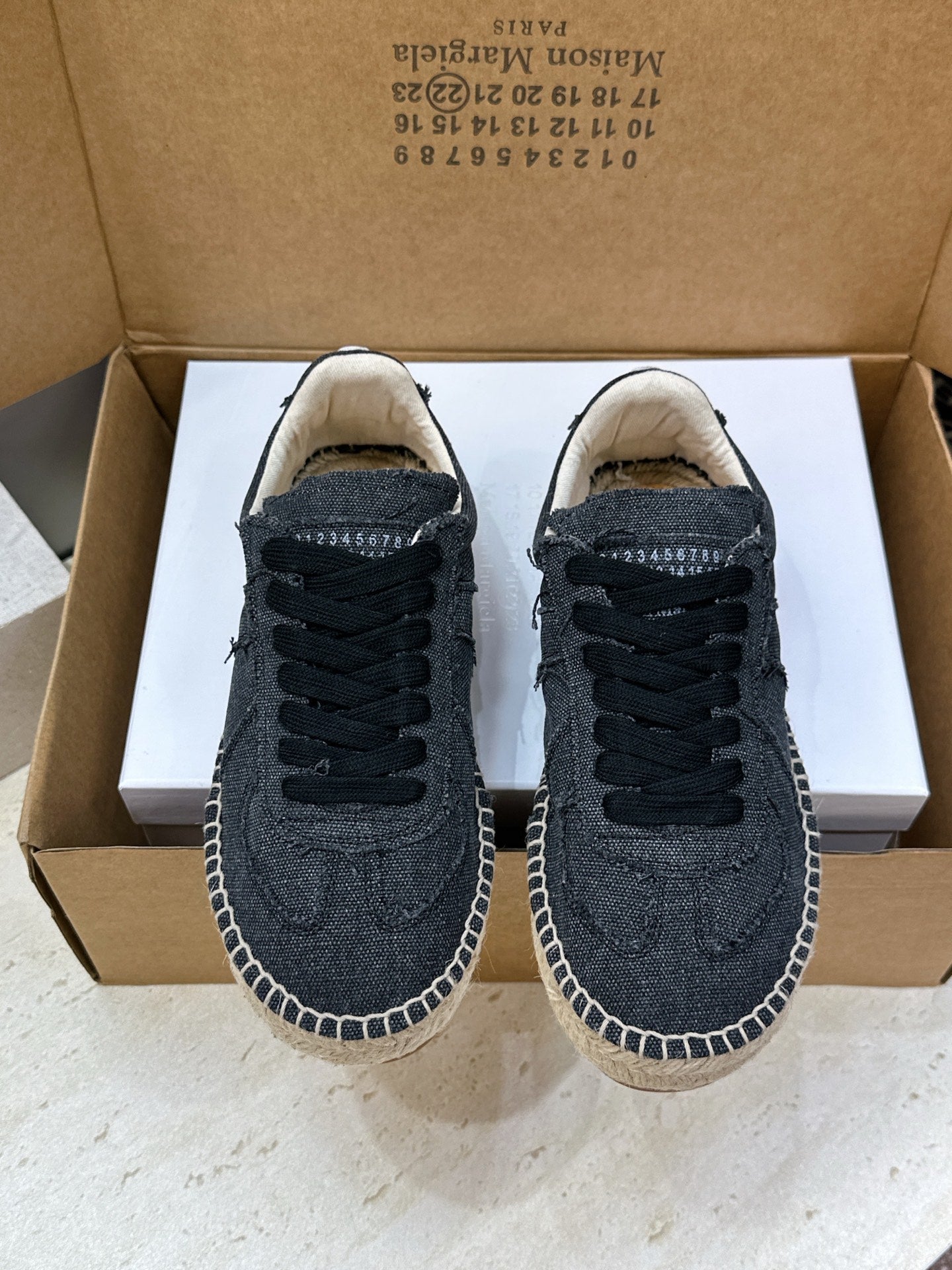 MM6 Replica Frayed Sneakers Grey Espadrille Canvas 959424