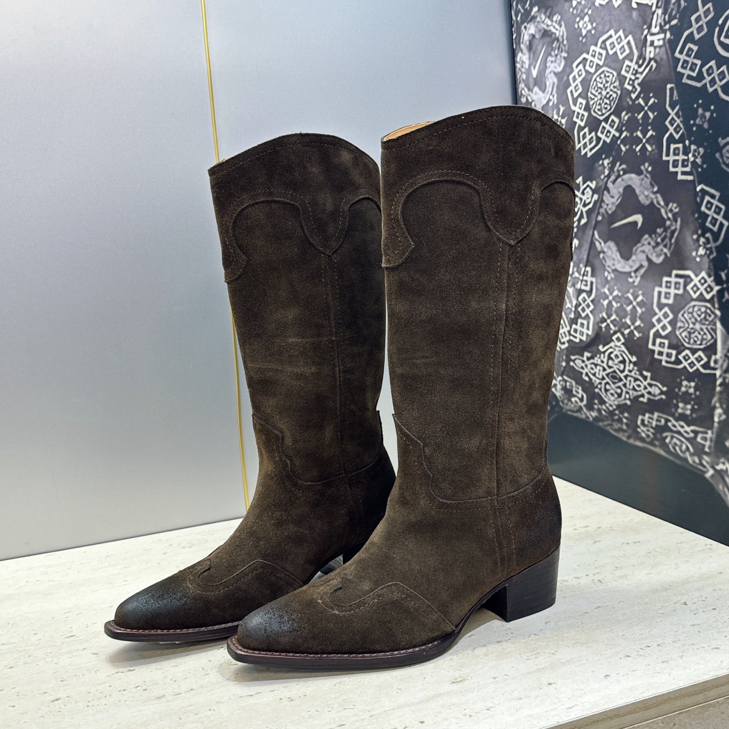 Celine 26s Mid-Calf Boots 4.5cm Brown Suede 959448